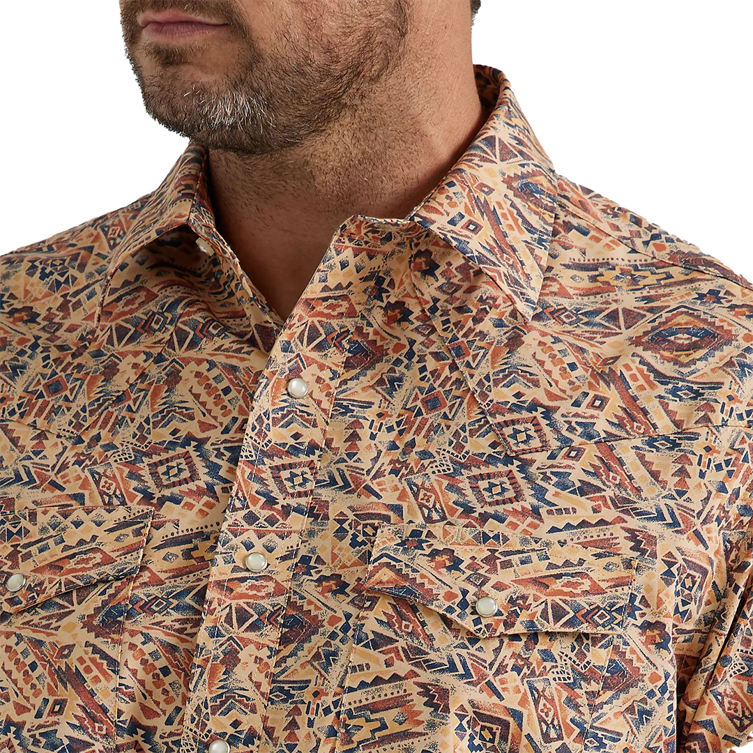 Wrangler Men's Checotah Western Snap Printed Shirt in Fiesta Orange
