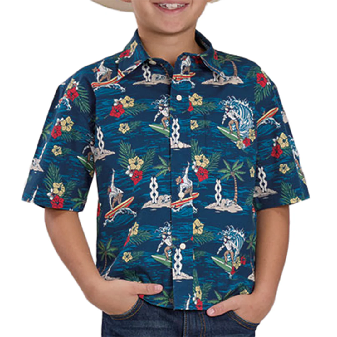 Roper Boys' Cowboy Surf Short Sleeve Snap Shirt