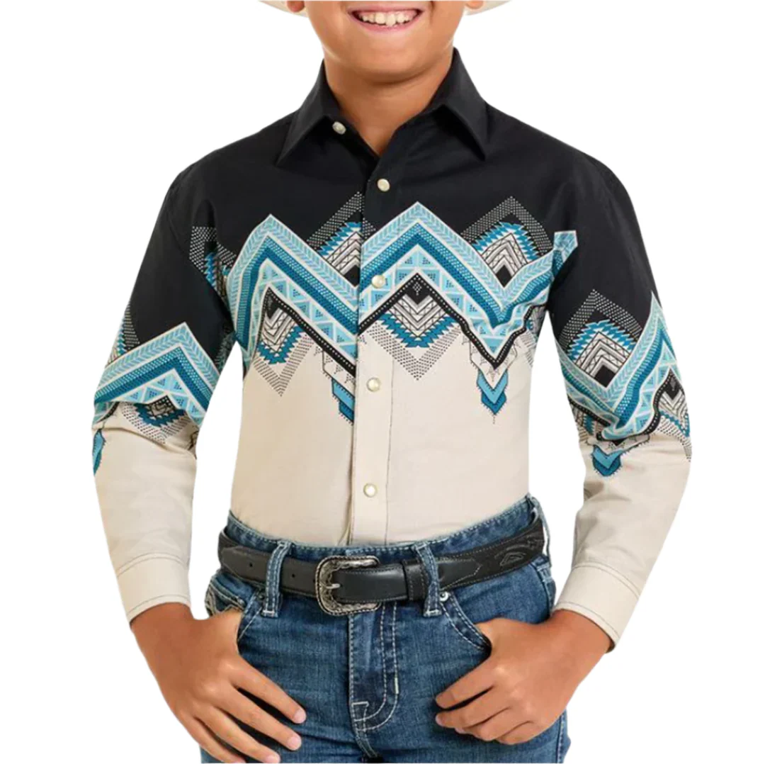 Panhandle Boys' Aztec Border Print Snap Shirt