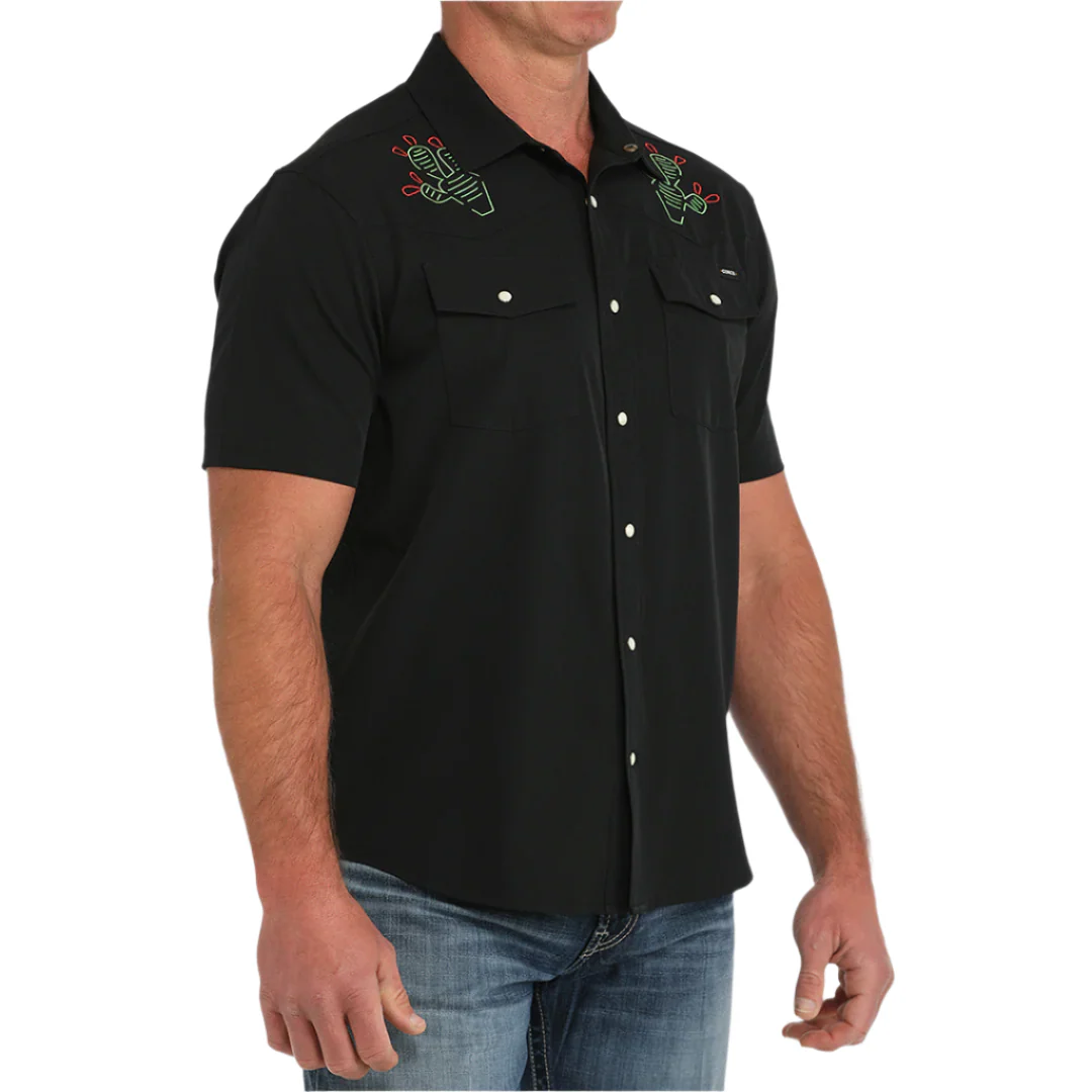 Cinch Men's Aflex Cactu Yoke Short Sleeve Button Shirt