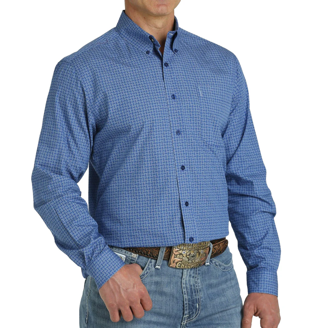 Cinch Men's Geometric Print Button-Down Western Shirt In Blue