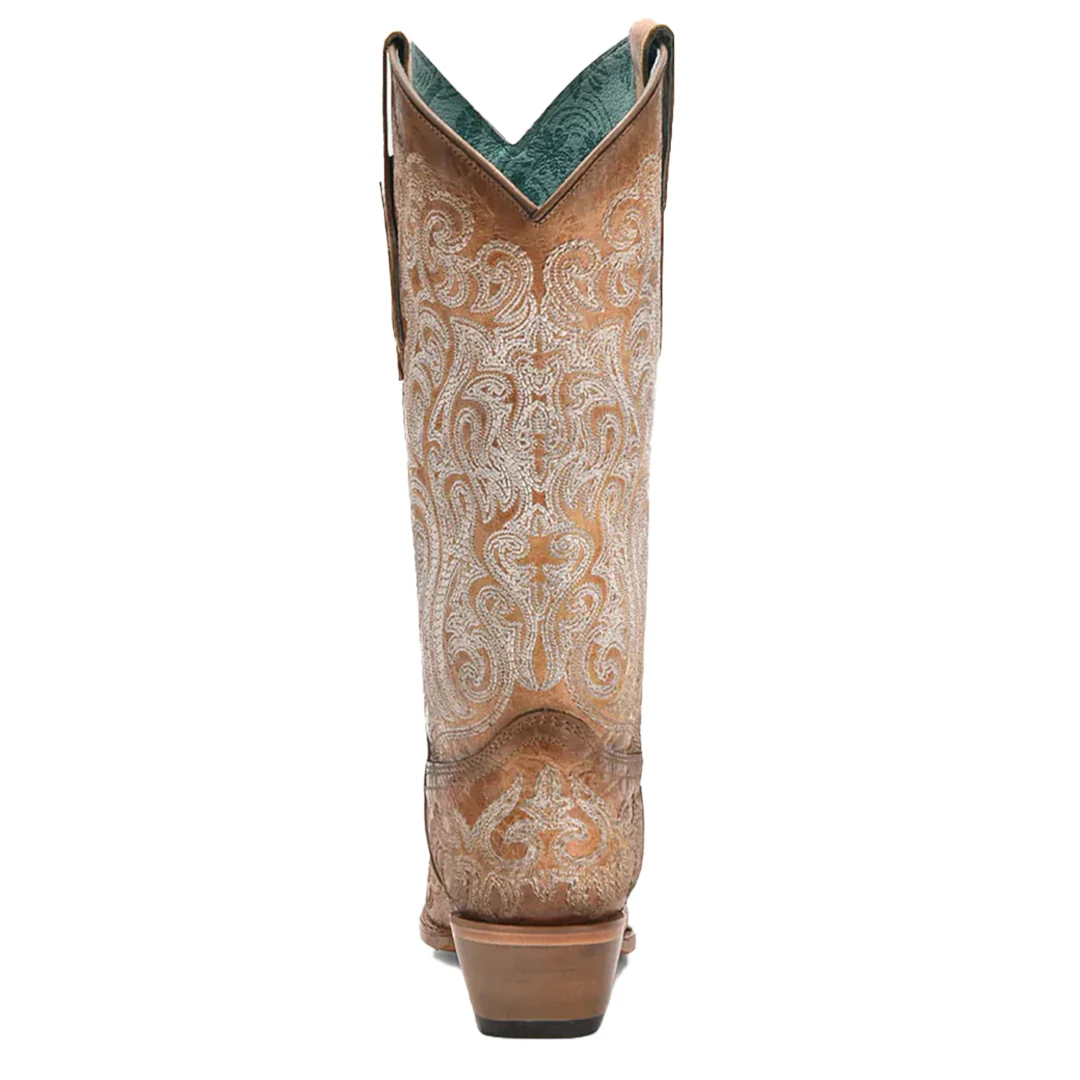 Corral Women's Luminescent Embroidery Crackled Straw Cowboy Boots