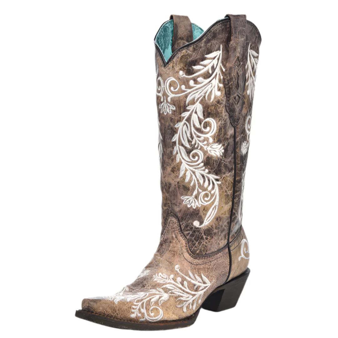 Corral Women's Floral Embroidery Snip Toe Cowgirl Boots