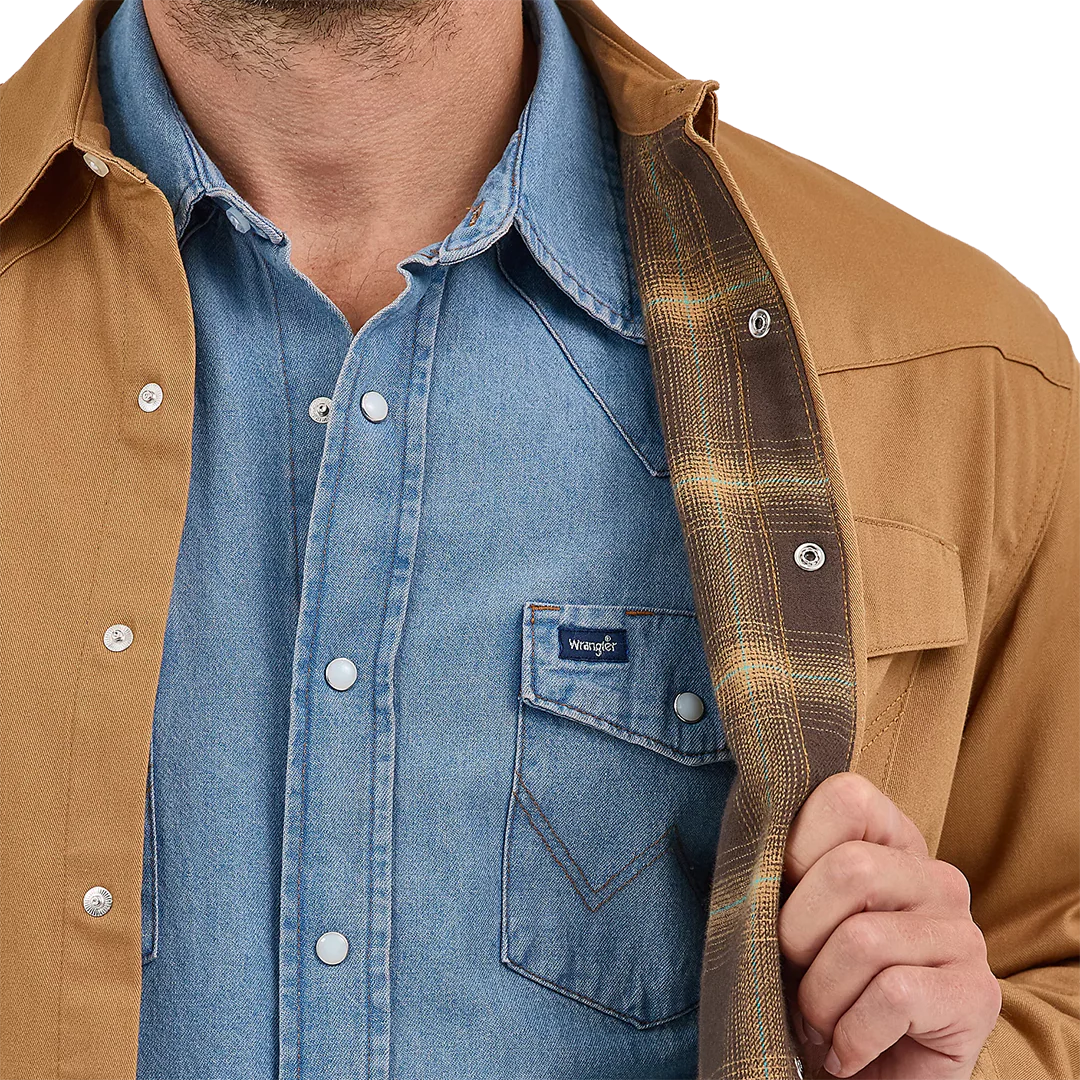 Wrangler Men's Flannel Lined Solid Long Sleeve Snap Workshirt