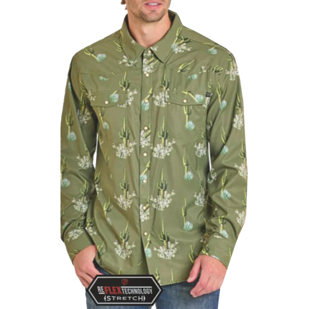 Rock & Roll Denim Men's Cactus Print Long Sleeve Snap Shirt