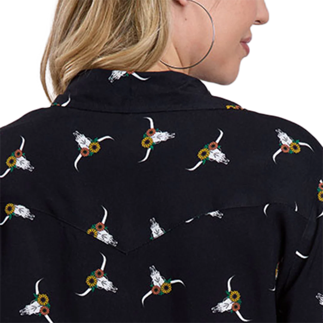 Roper Women's Cow Skull Print Long Sleeve Snap Shirt