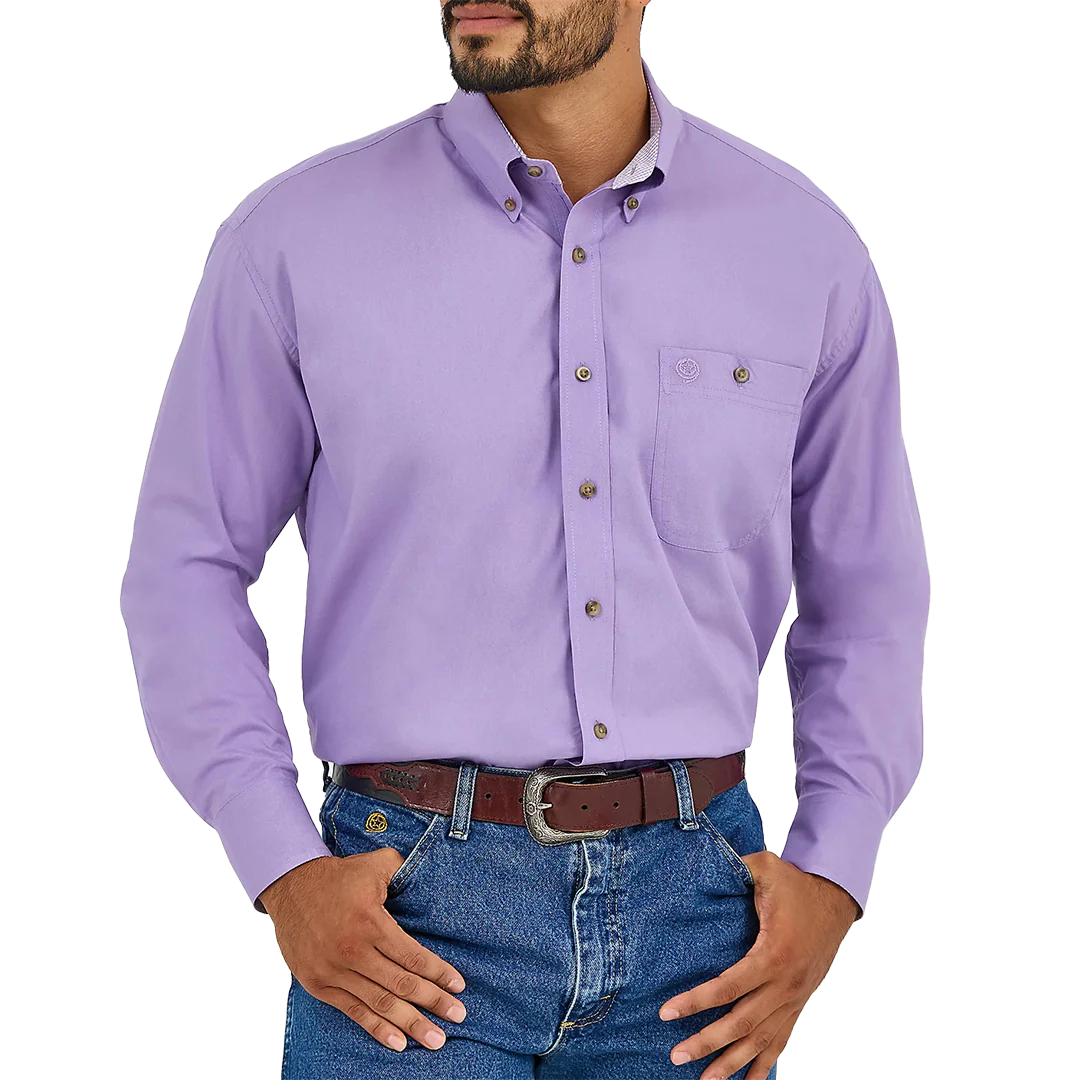 Wrangler Men's George Strait Solid Long Sleeve Button Down Shirt