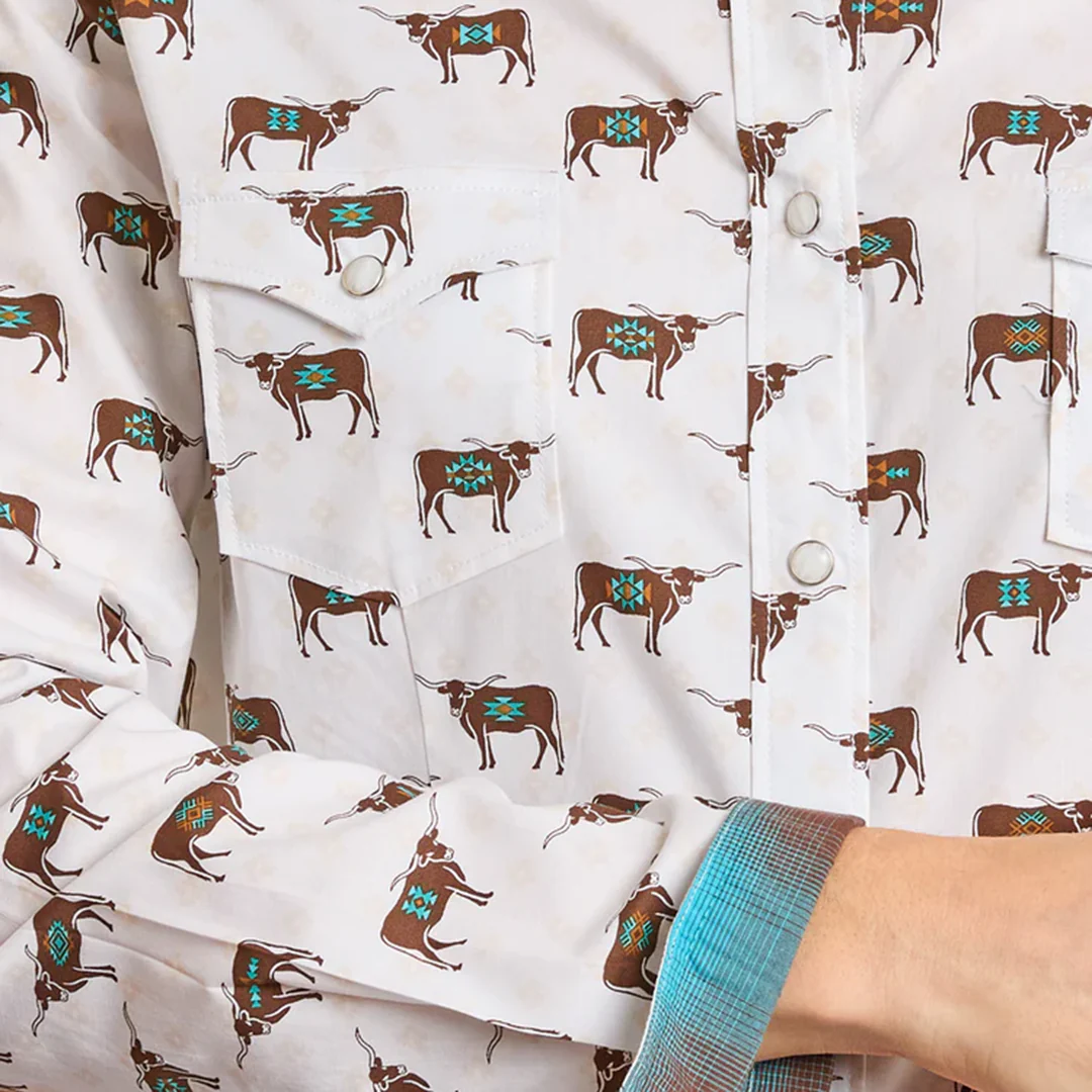 Panhandle Women's Novelty Steer Long Sleeve Snap Shirt