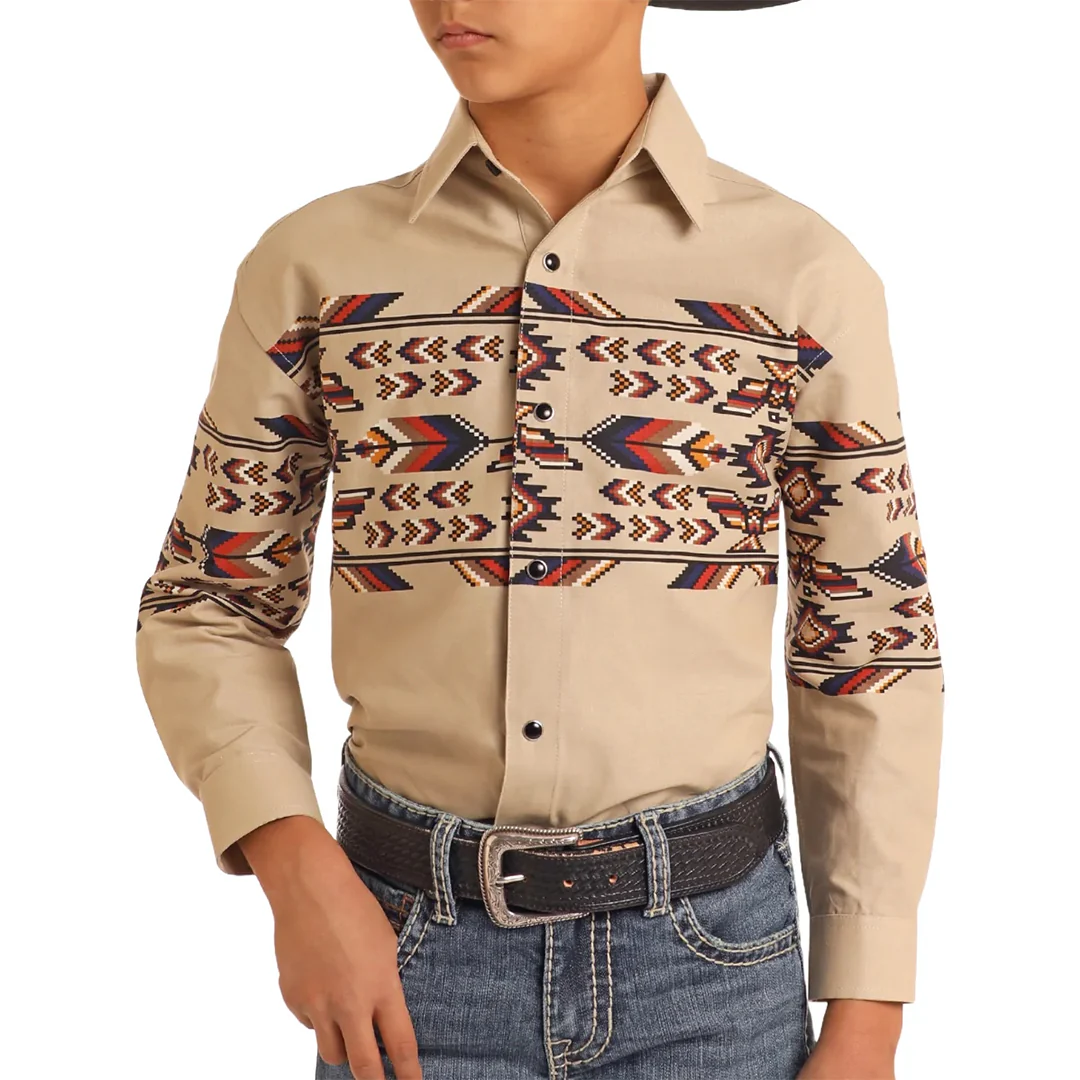 Panhandle Boys' Thunderbird Border Print Snap Shirt