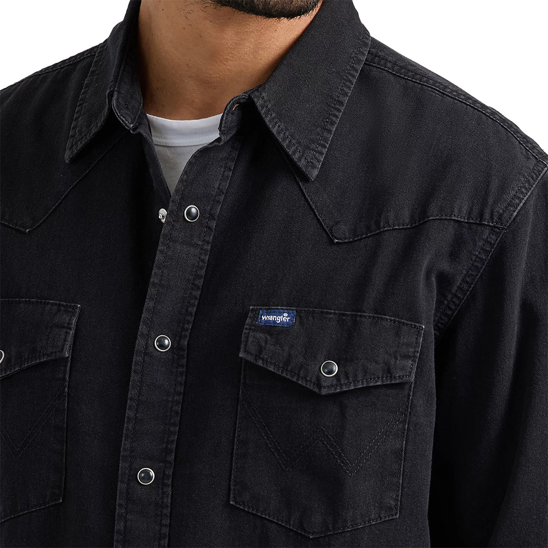 Wrangler Men's Classic Black Denim Long Sleeve Snap Shirt