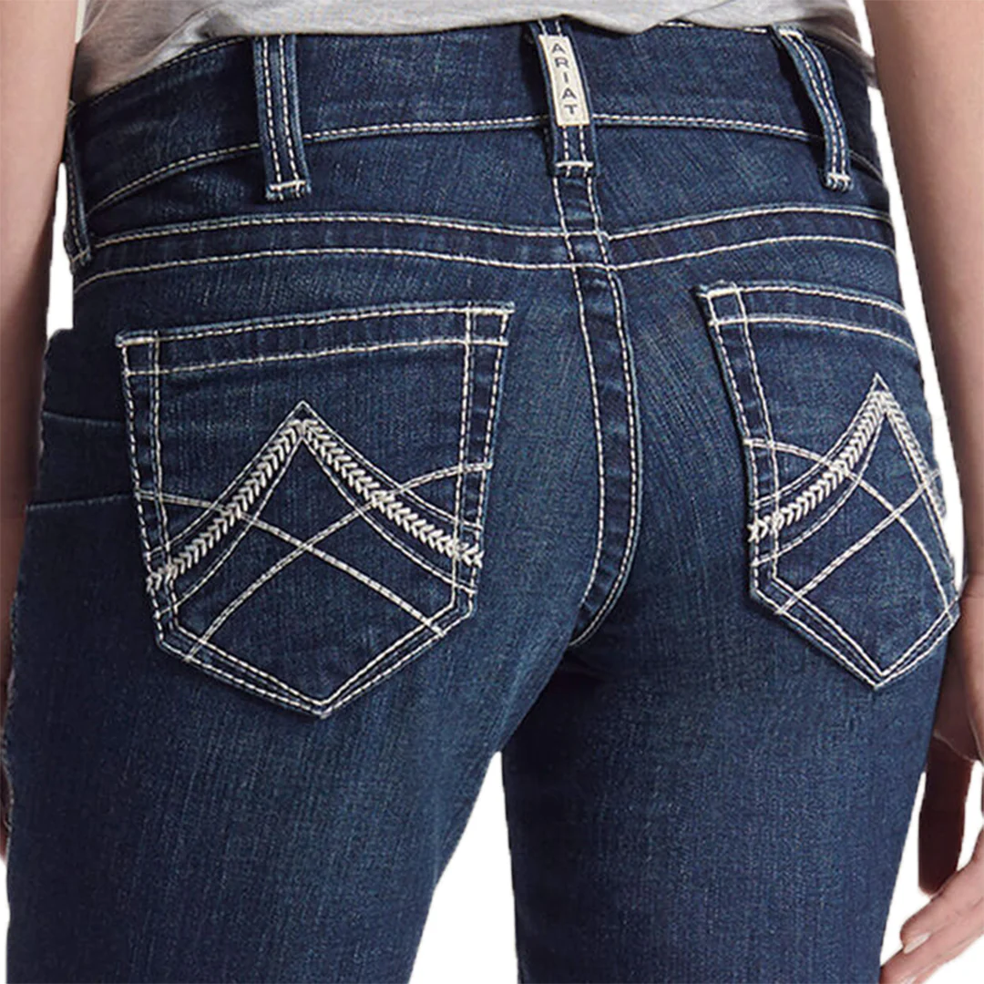Ariat Women's R.E.A.L. Mid Rise Stretch Icon Stackable Straight Leg Jeans