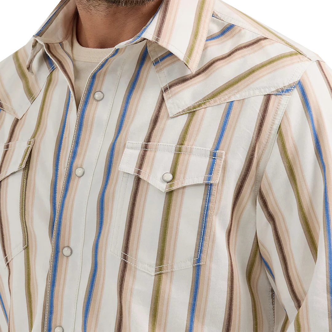 Wrangler Men's Retro Premium Brushpopper Stripe Western Long Sleeve Snap Shirt