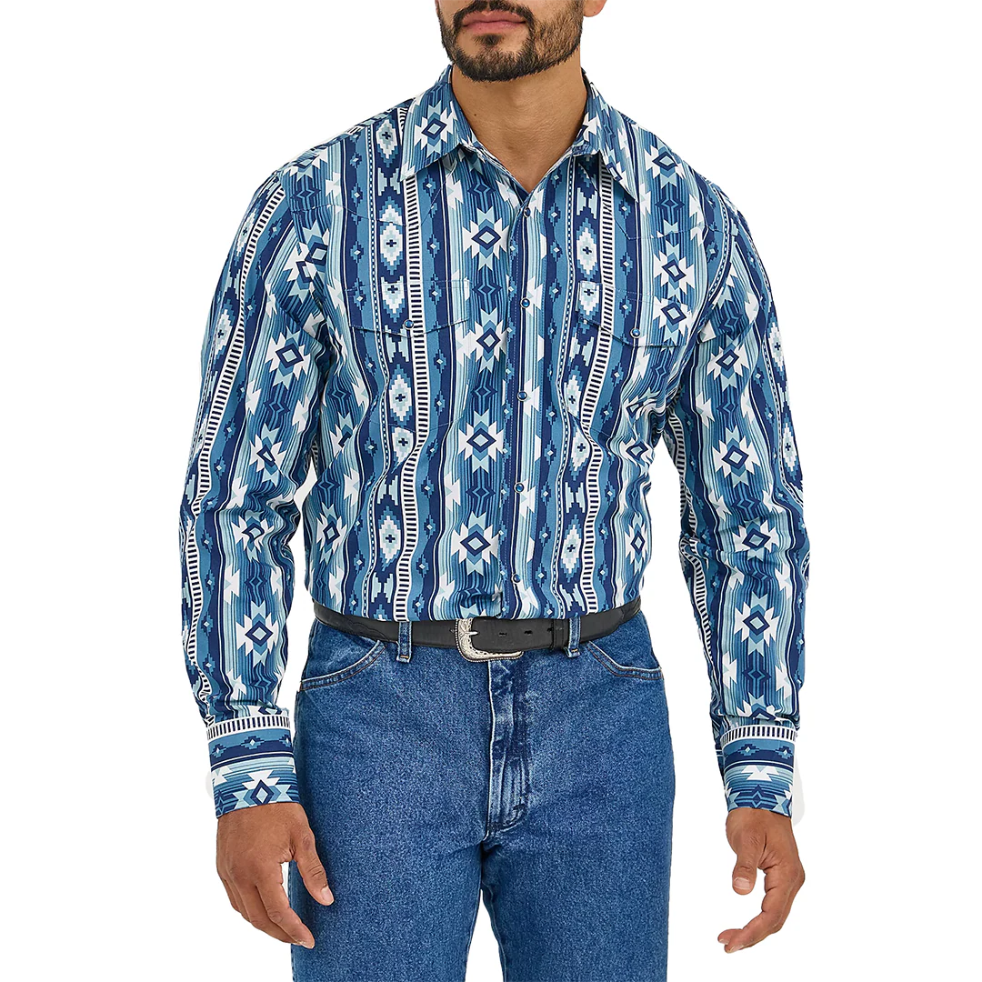 Wrangler Men's Checotah Aztec Print Long Sleeve Snap Shirt