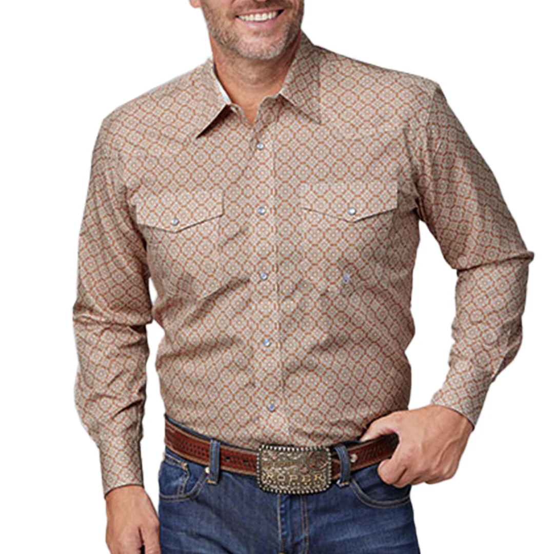 Roper Men's Amarillo Clay Medallion Print Long Sleeve Snap Shirt