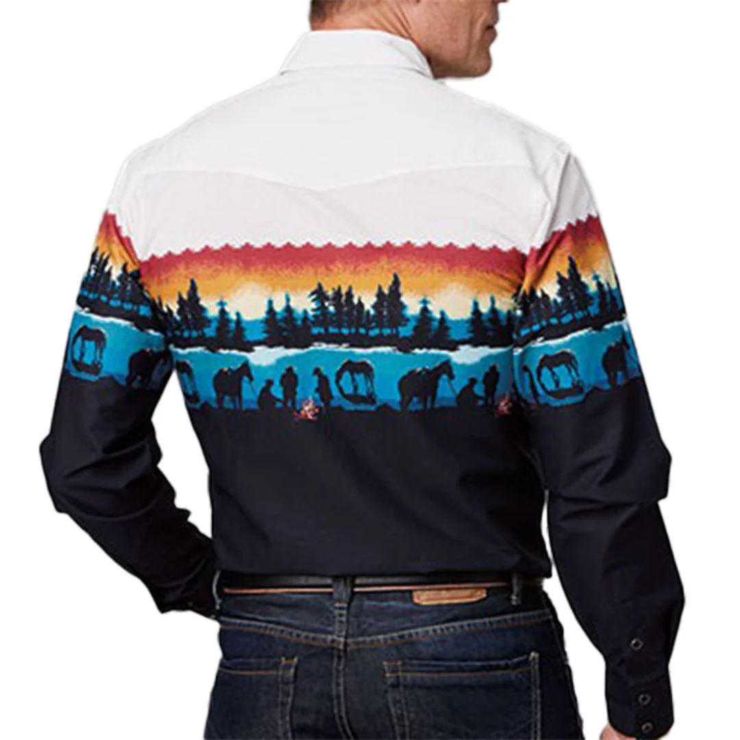 Roper Men's Scene Border Print Long Sleeve Snap Shirt