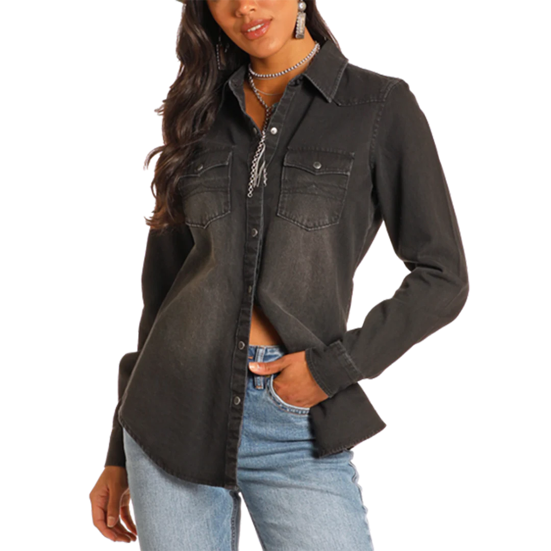 Rock & Roll Denim Women's Black Denim Long Sleeve Shirt