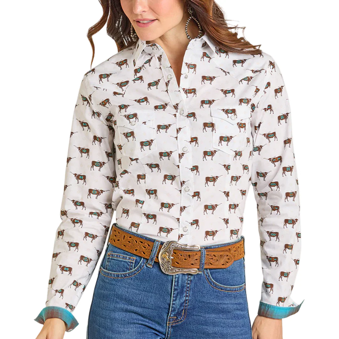 Panhandle Women's Novelty Steer Long Sleeve Snap Shirt