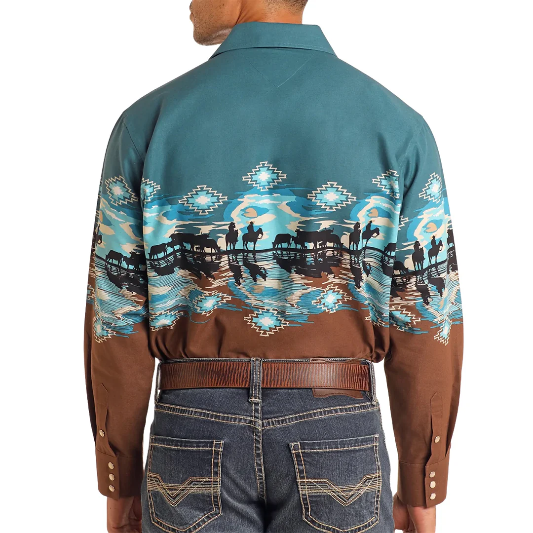 Panhandle Men's Border Print Snap Shirt
