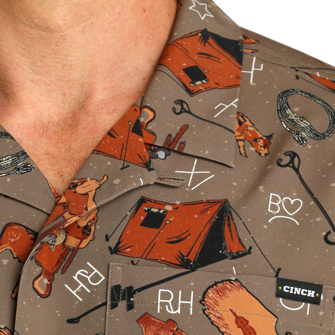 Cinch Men's Short Sleeve Cow Print Camp Shirt