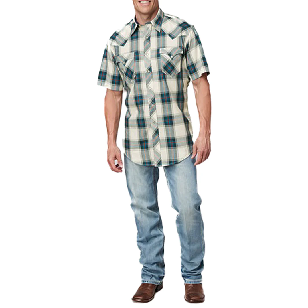 Roper Men's West Made Short Sleeve Tile Plaid Snap Shirt