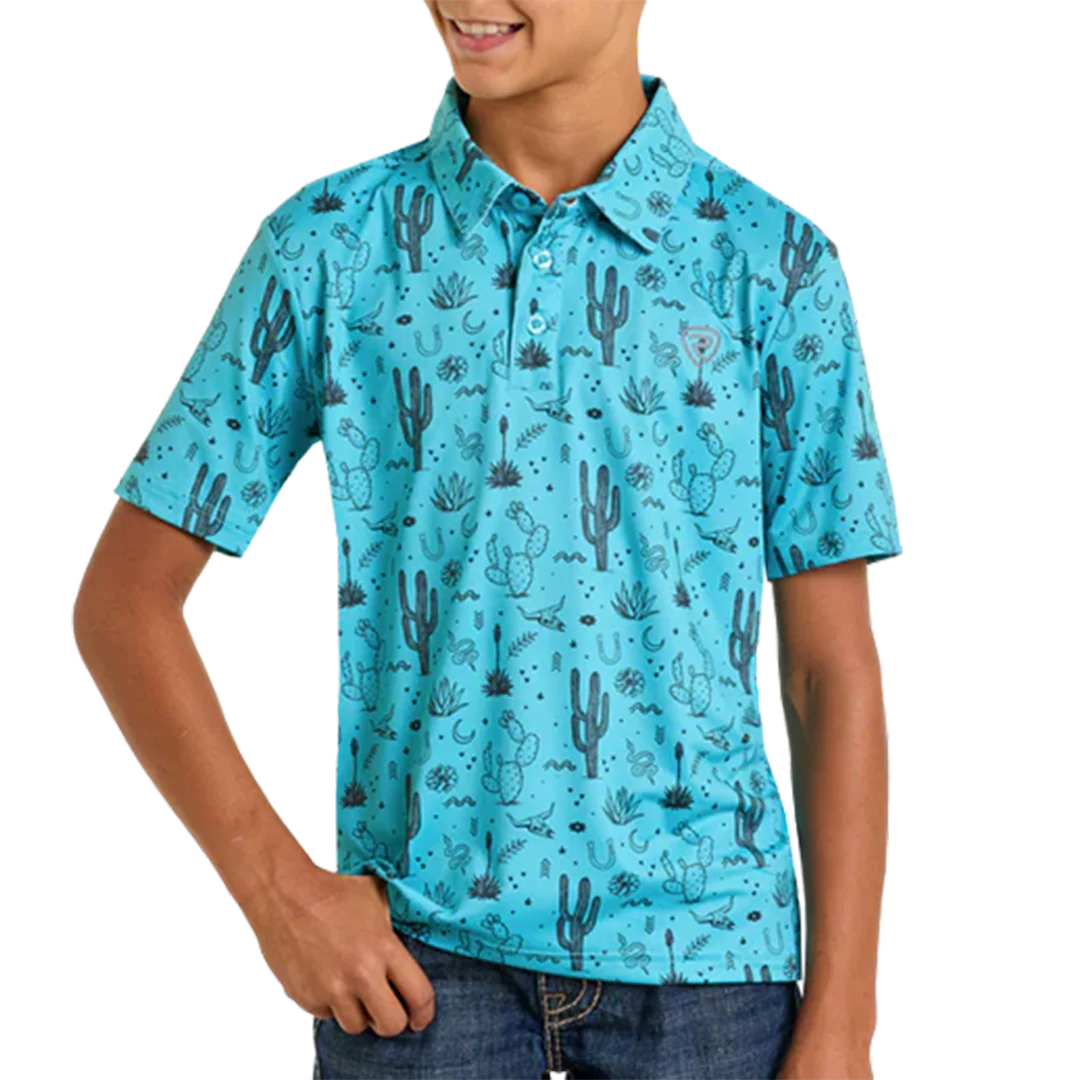 Rock & Roll Denim Boys' Cactus Print Short Sleeve Polo