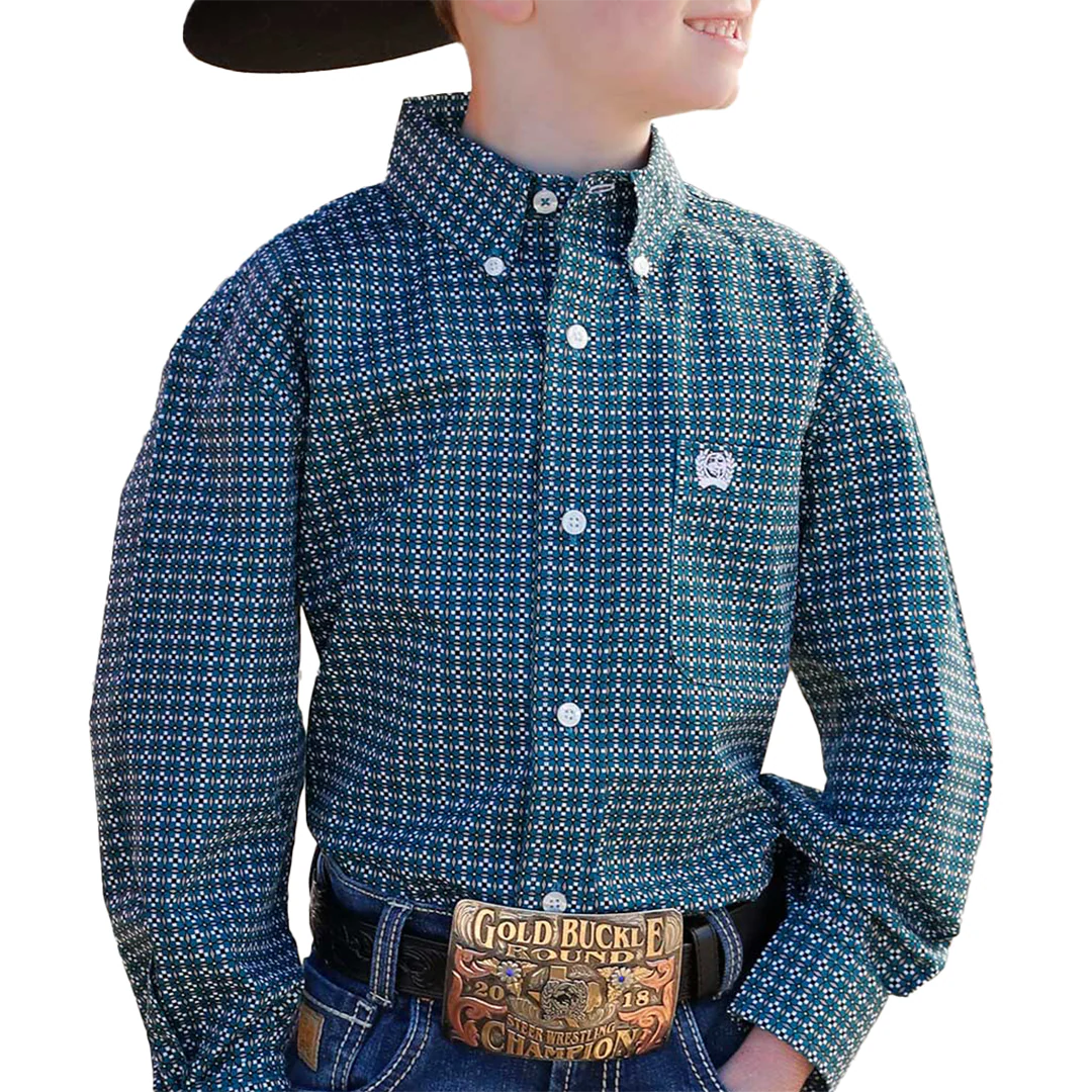 Cinch Boys' Geometric Print Long Sleeve Button-Down Shirt