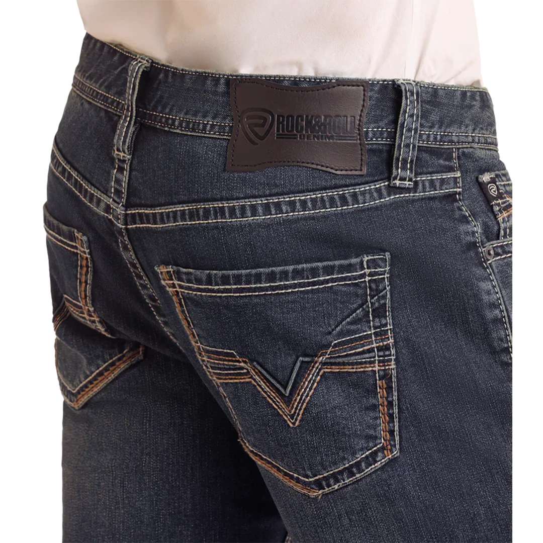 Rock & Roll Denim Men's Regular Fit Two-Tone Embroidered Straight Leg Jeans