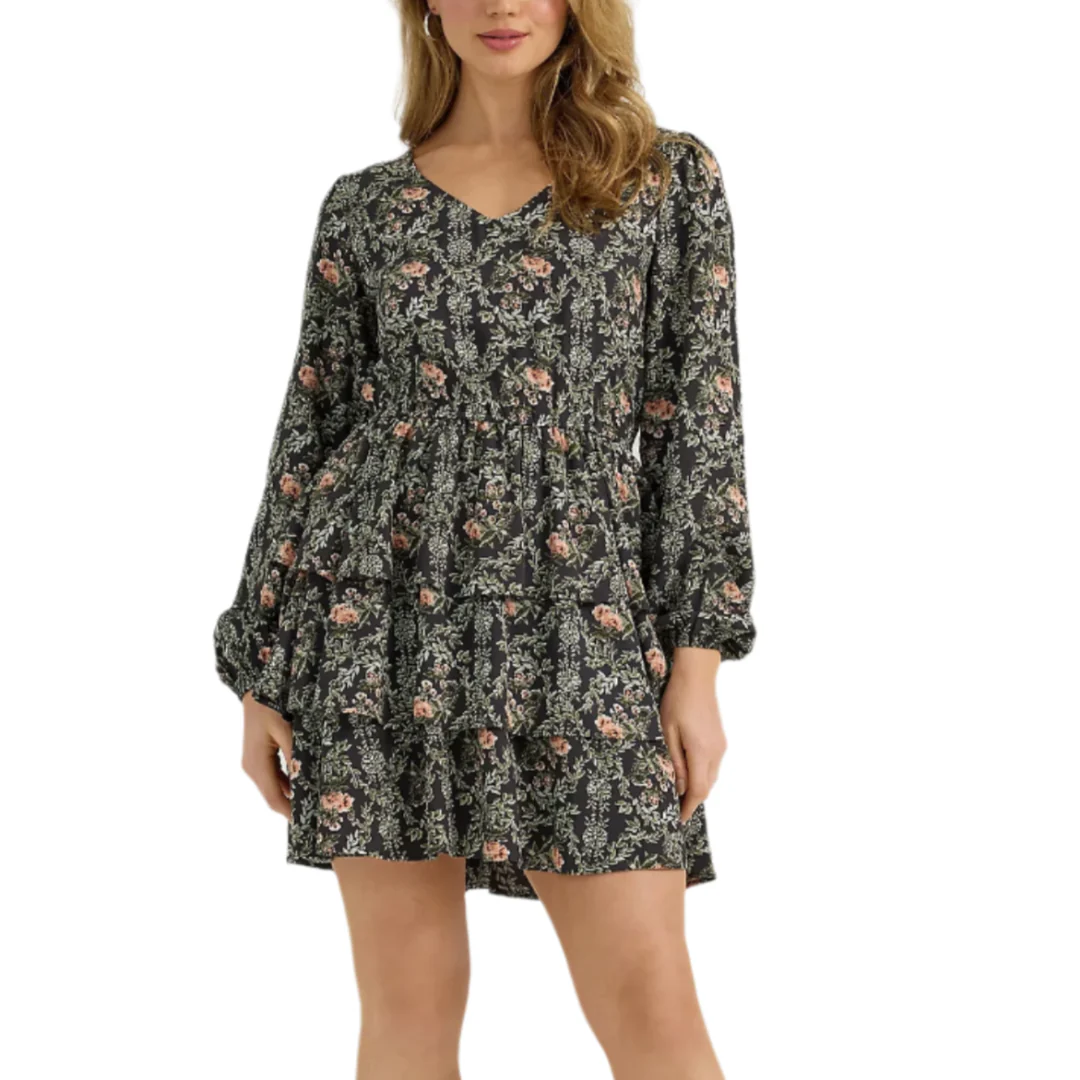 Wrangler Women's Retro Vintage Tiered Long Sleeve Dress
