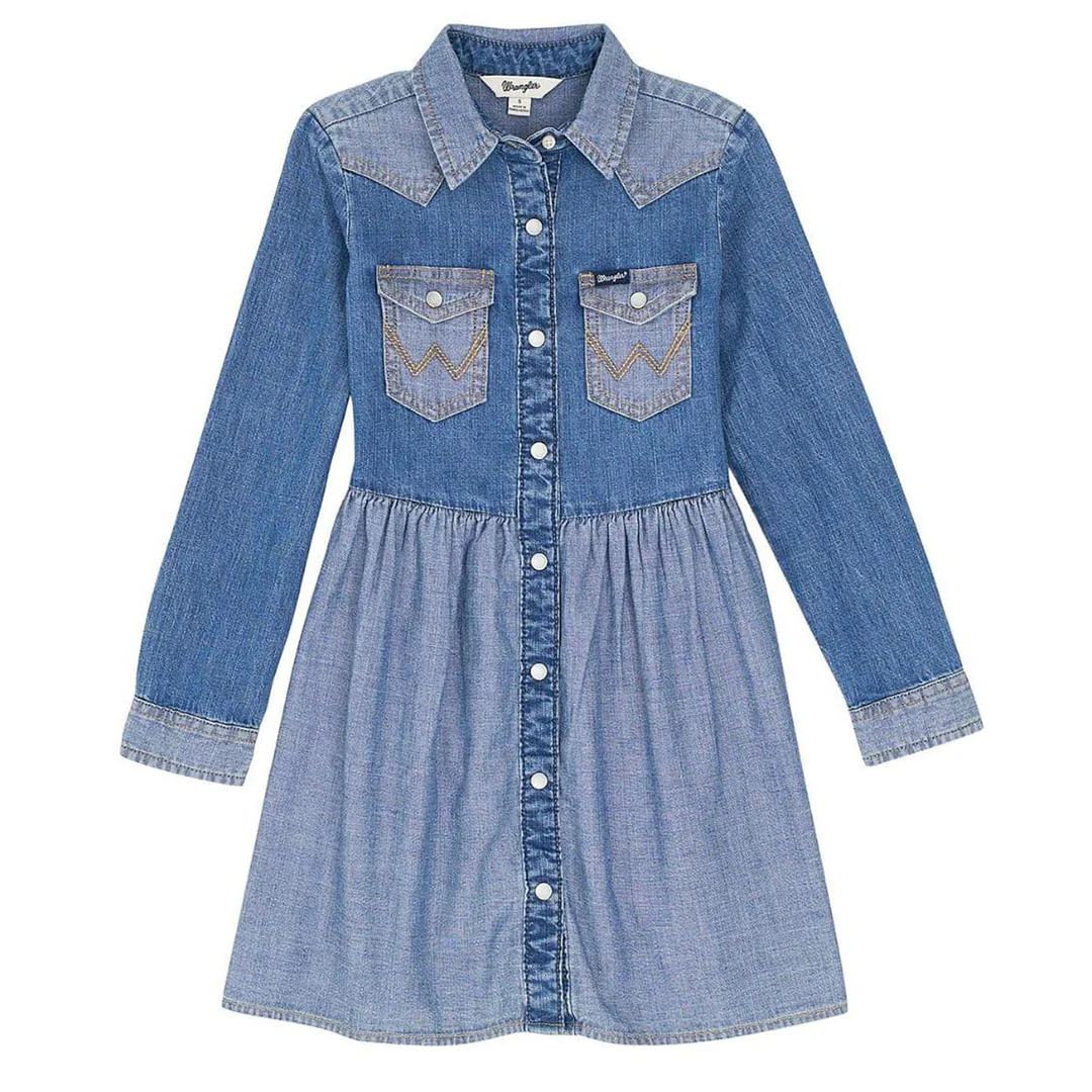 Wrangler Girls' Western Snap Long Sleeve Dress