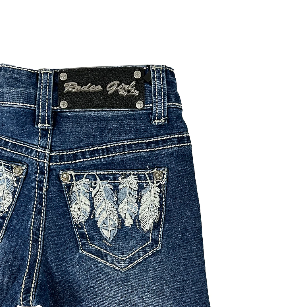 Rodeo Girl Girls' Feathers Embroidery Bootcut Jeans