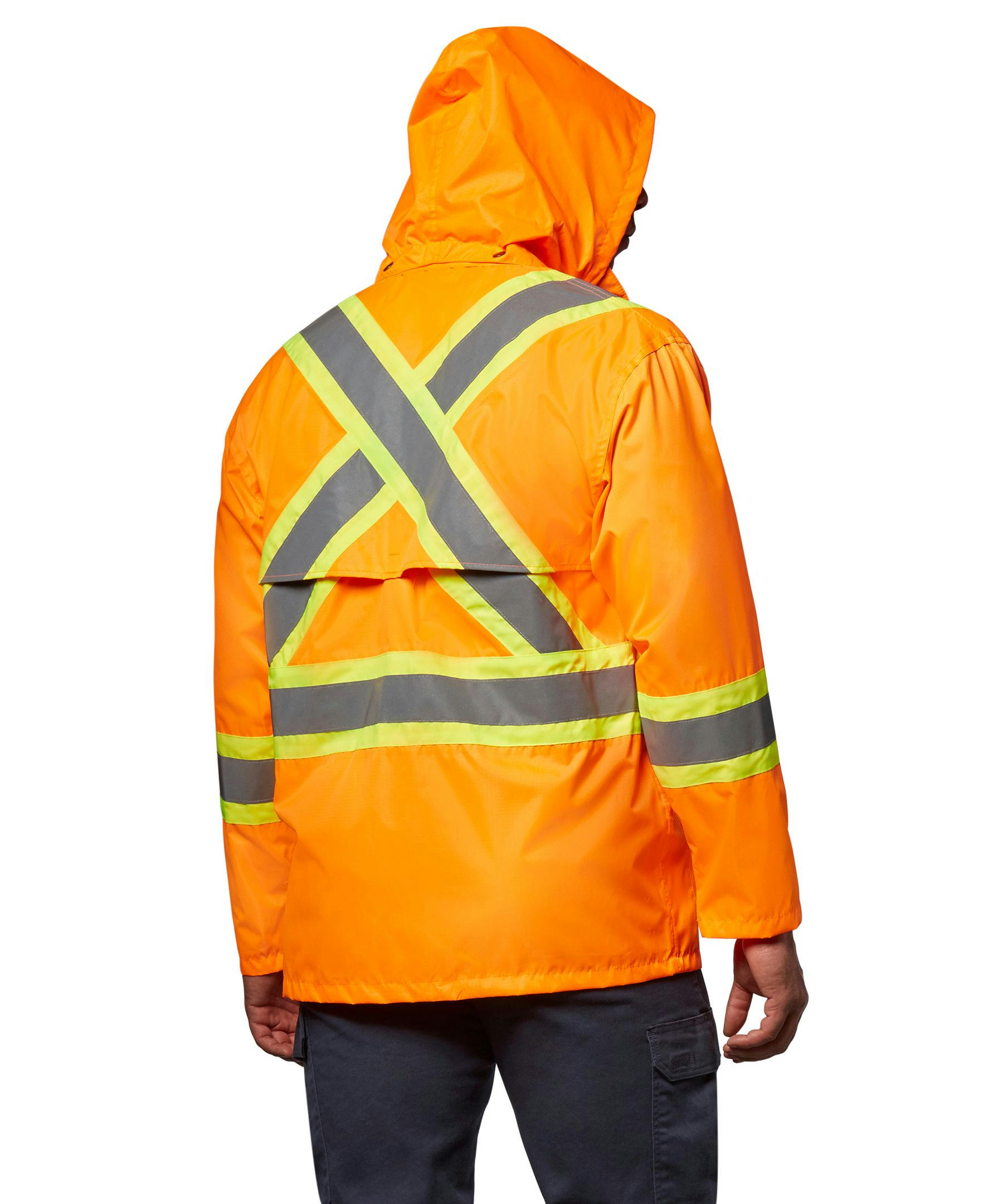 Open Road Men's Hi-Vis 150D Unlined Waterproof and Windproof Safety Rain Jacket