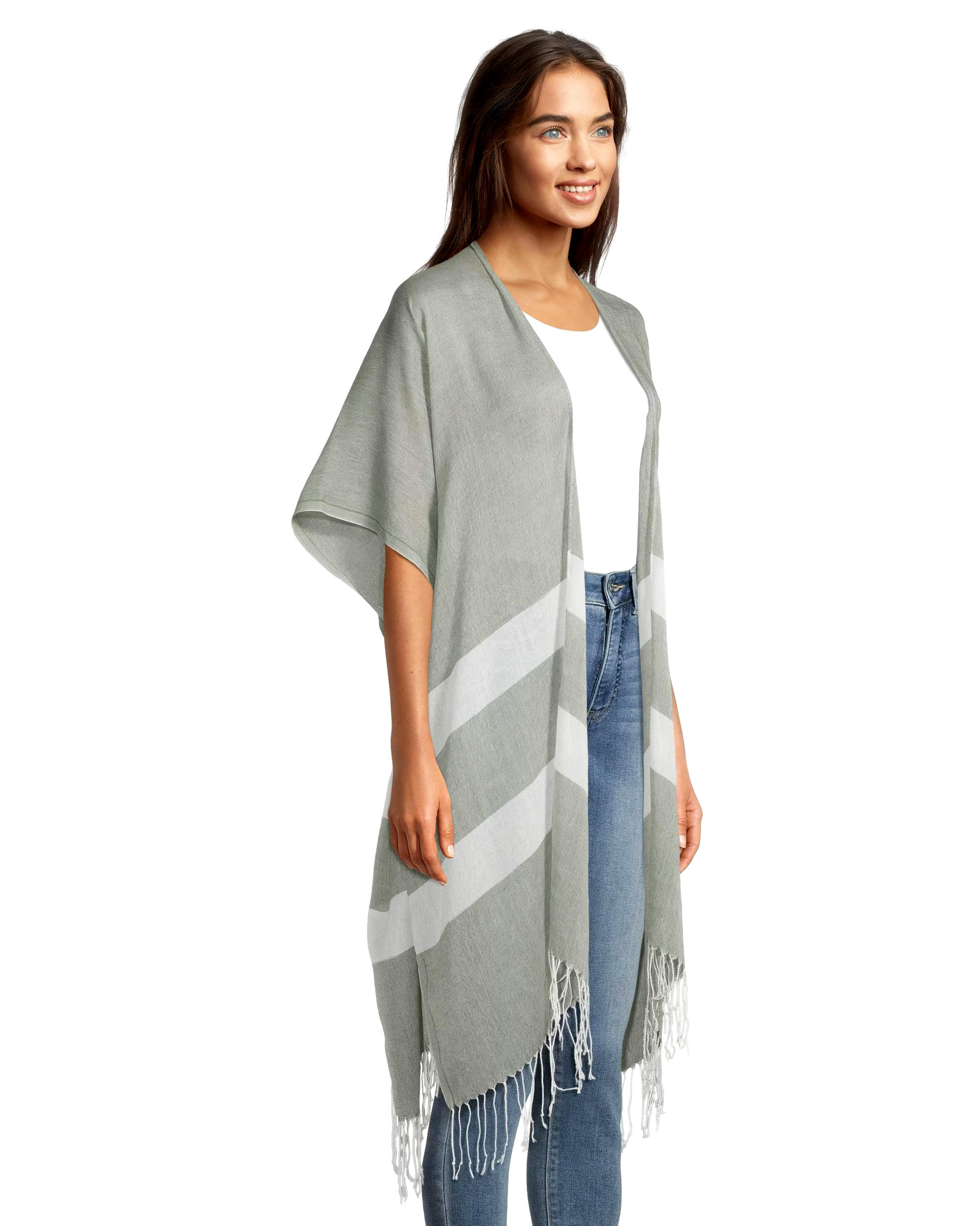 Denver Hayes Women's Striped Ruana Tassel Edge Coverup