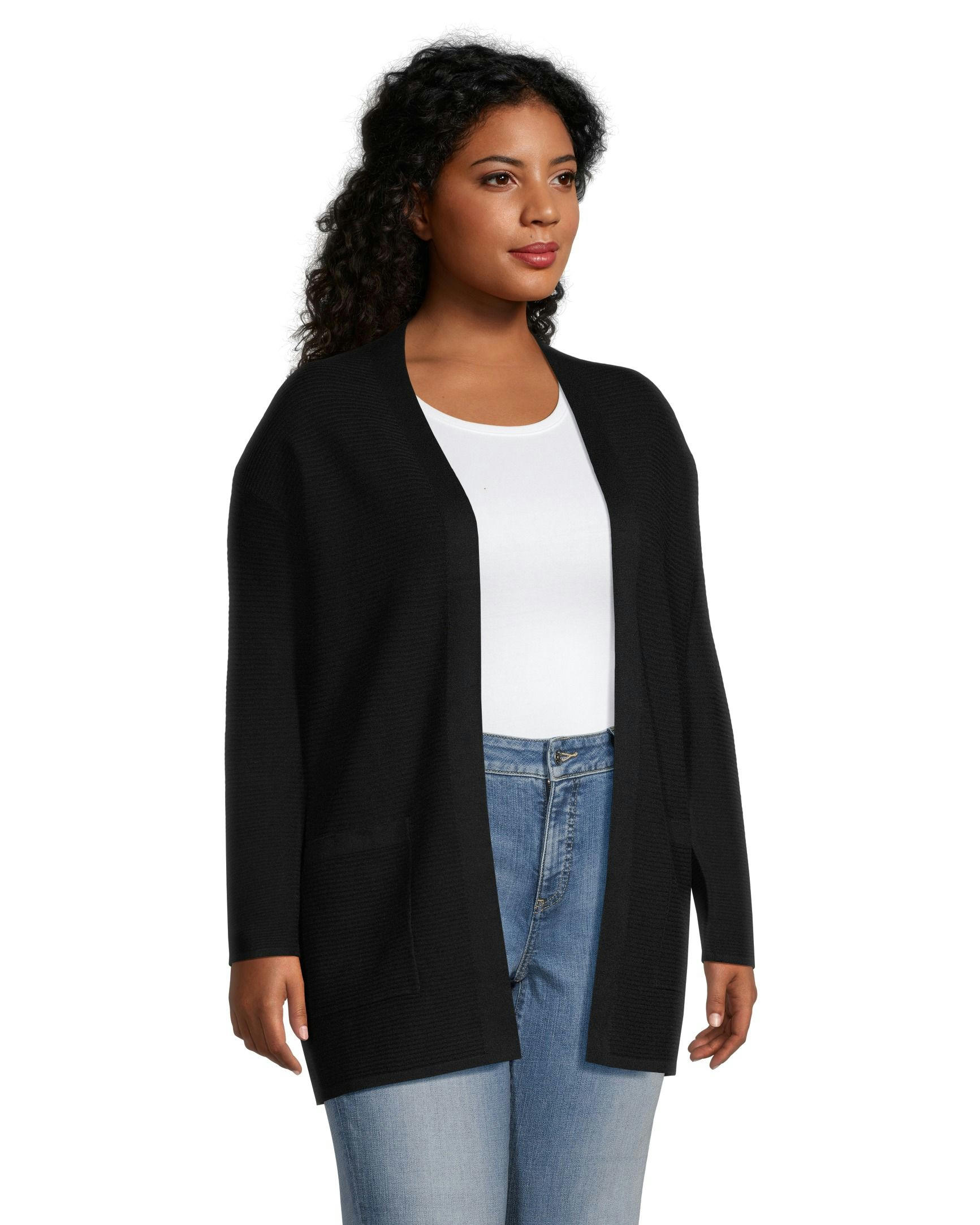 Denver Hayes Women's Semi Fitted Ribbed Open Front Cardigan