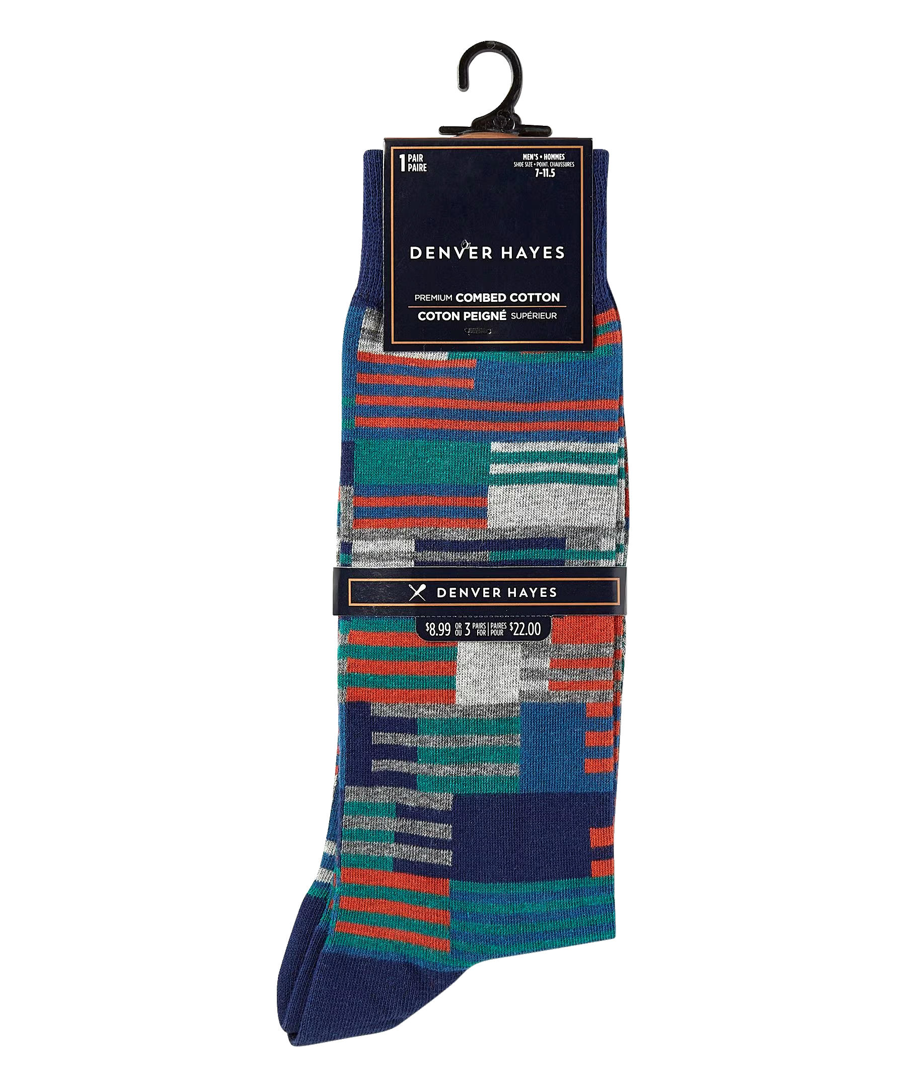 Denver Hayes Men's Novelty Geometric/Striped Crew Casual Sock