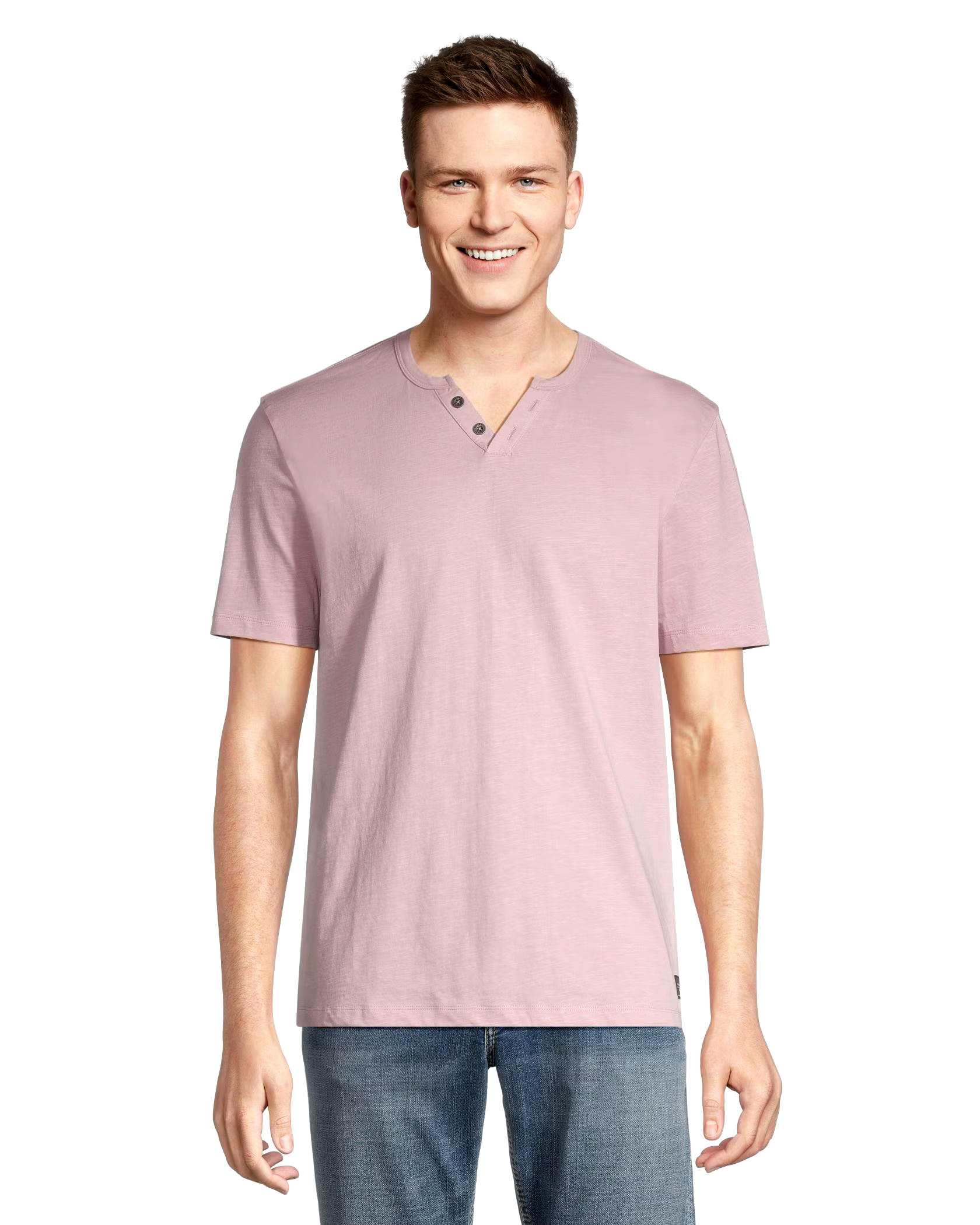 Silver Men's Short Sleeve Solid Slub Henley Shirt
