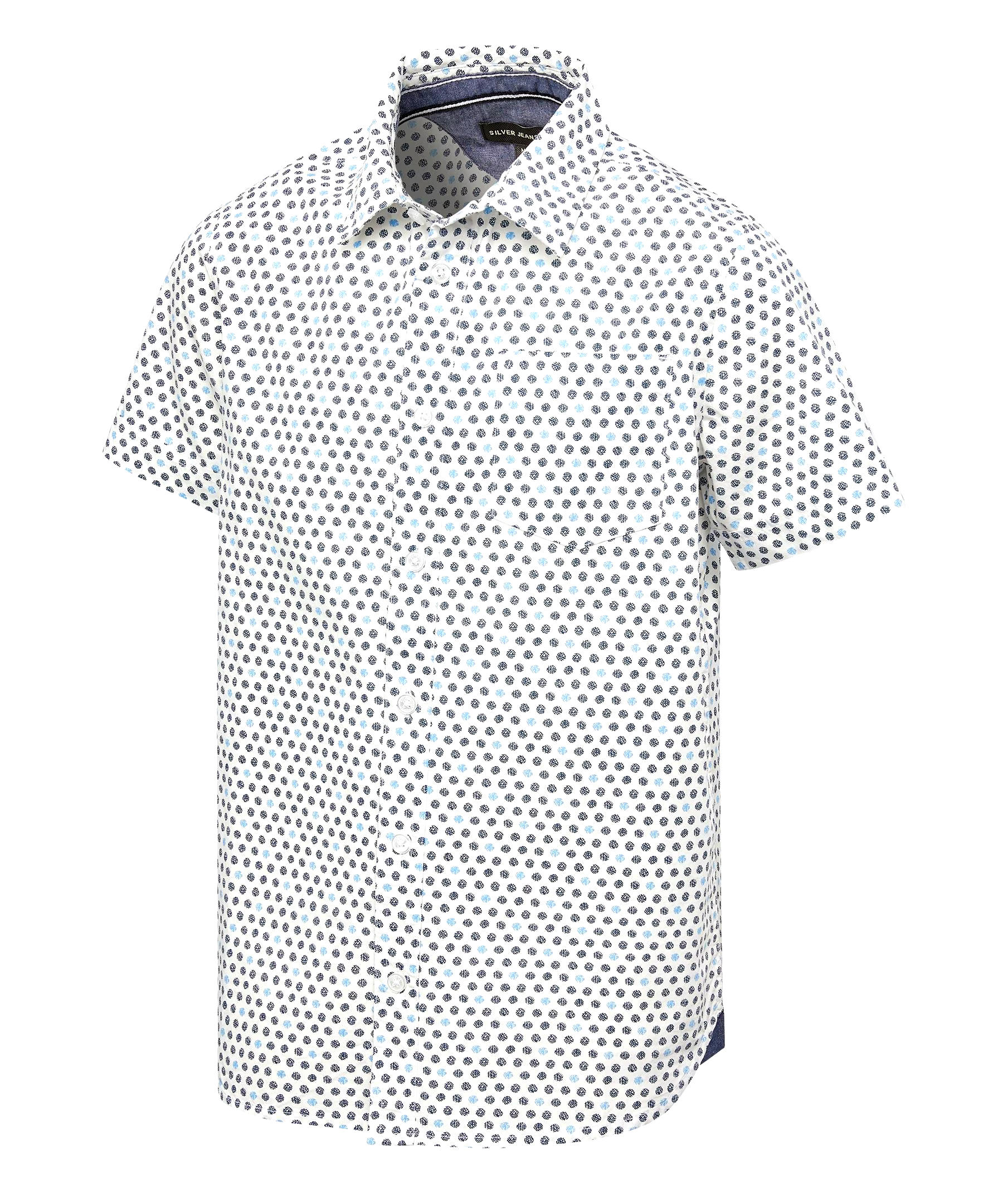 Silver Kids' Unisex Polka Dot All Over Print Short Sleeve Woven Shirt