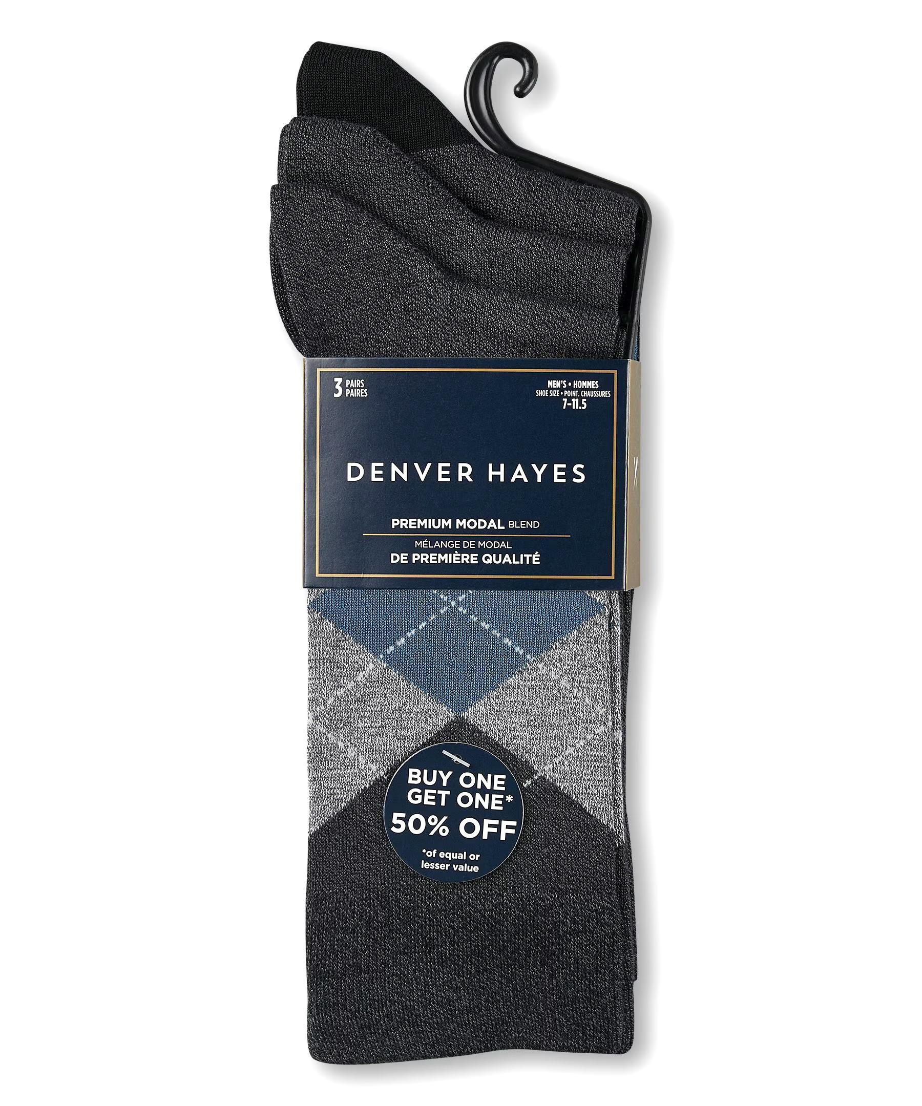 Denver Hayes Men's Casual Crew Socks, 3 Pack