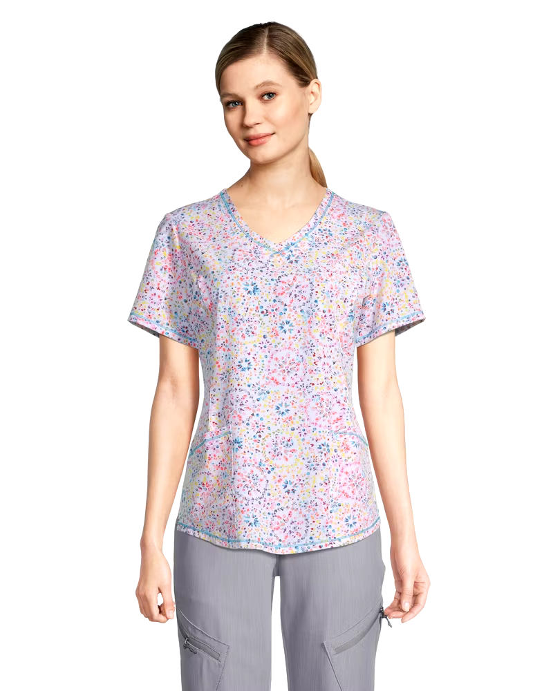 HEALTH PRO Women's Curved V-Neck Print Scrub Top