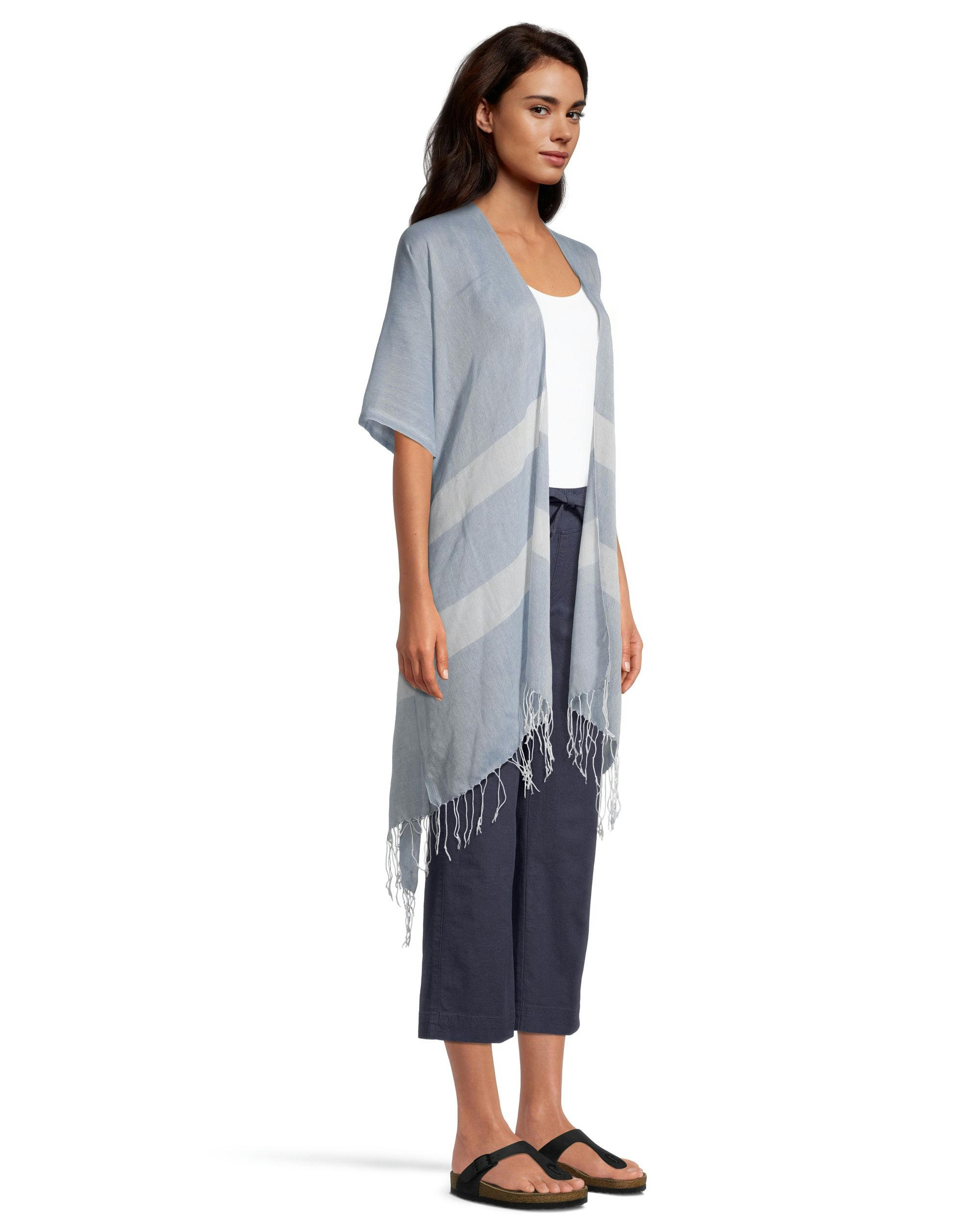 Denver Hayes Women's Striped Ruana Tassel Edge Coverup