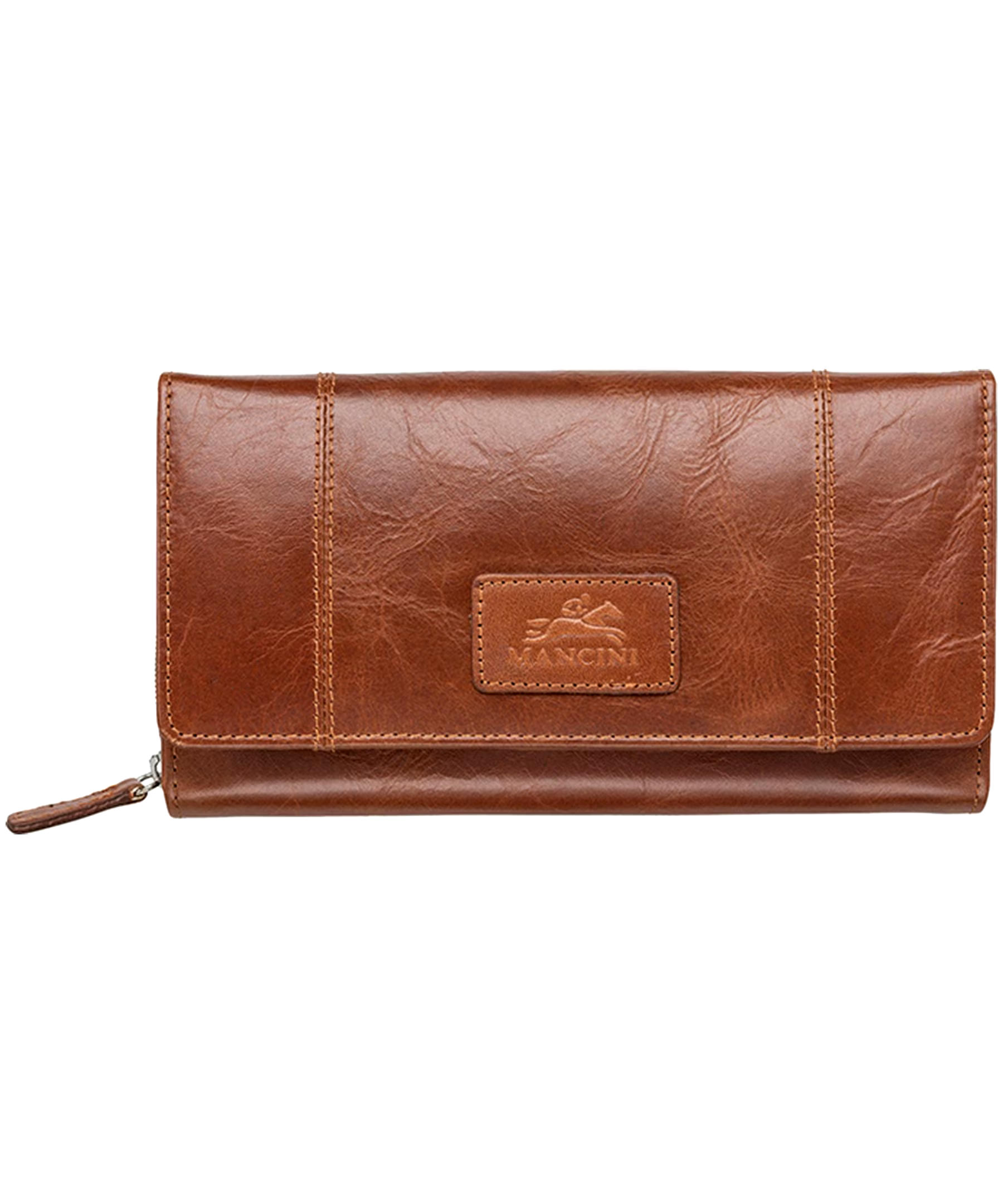Mancini Leather Goods Women's Casablanca RFID Secure Medium Clutch Wallet Cognac