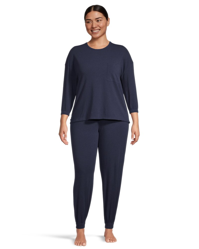 Denver Hayes Women's 2 Piece Jersey Crew Pajama Top and Pants Set