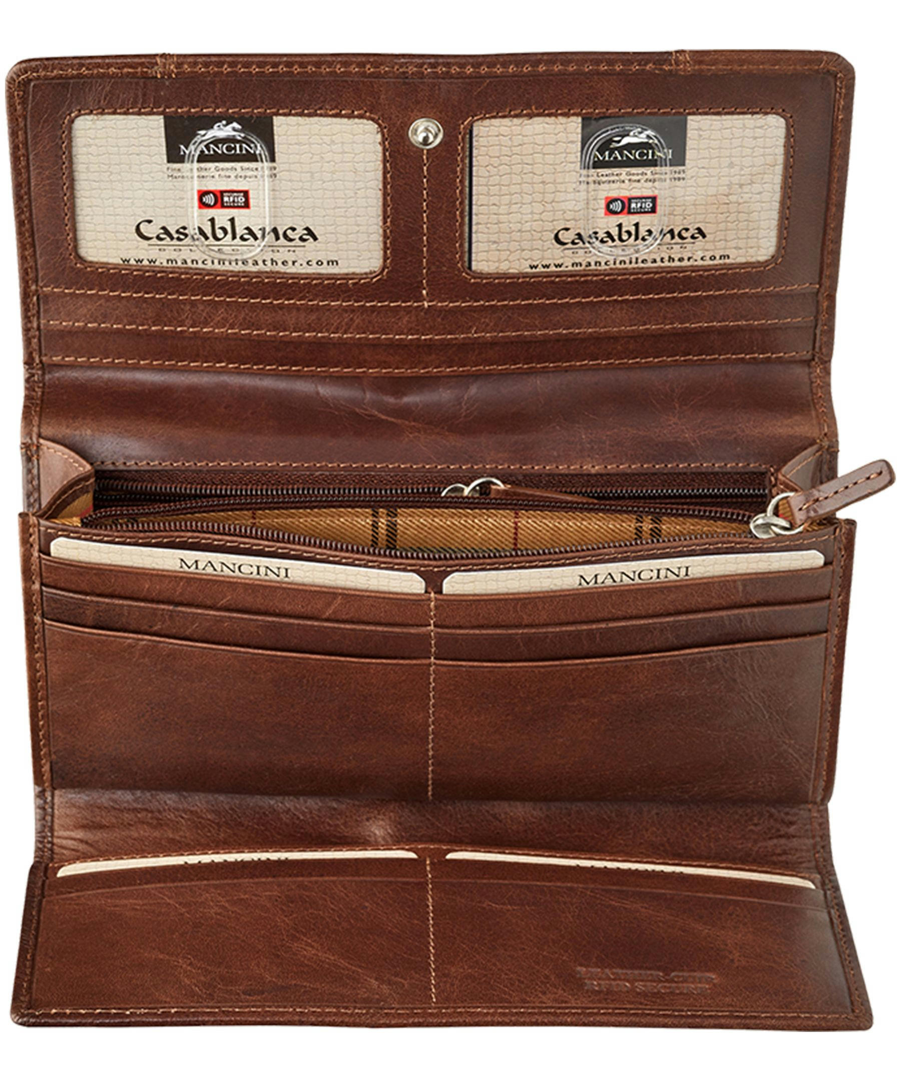 Mancini Leather Goods Women's Casablanca RFID Secure Trifold Wallet Brown