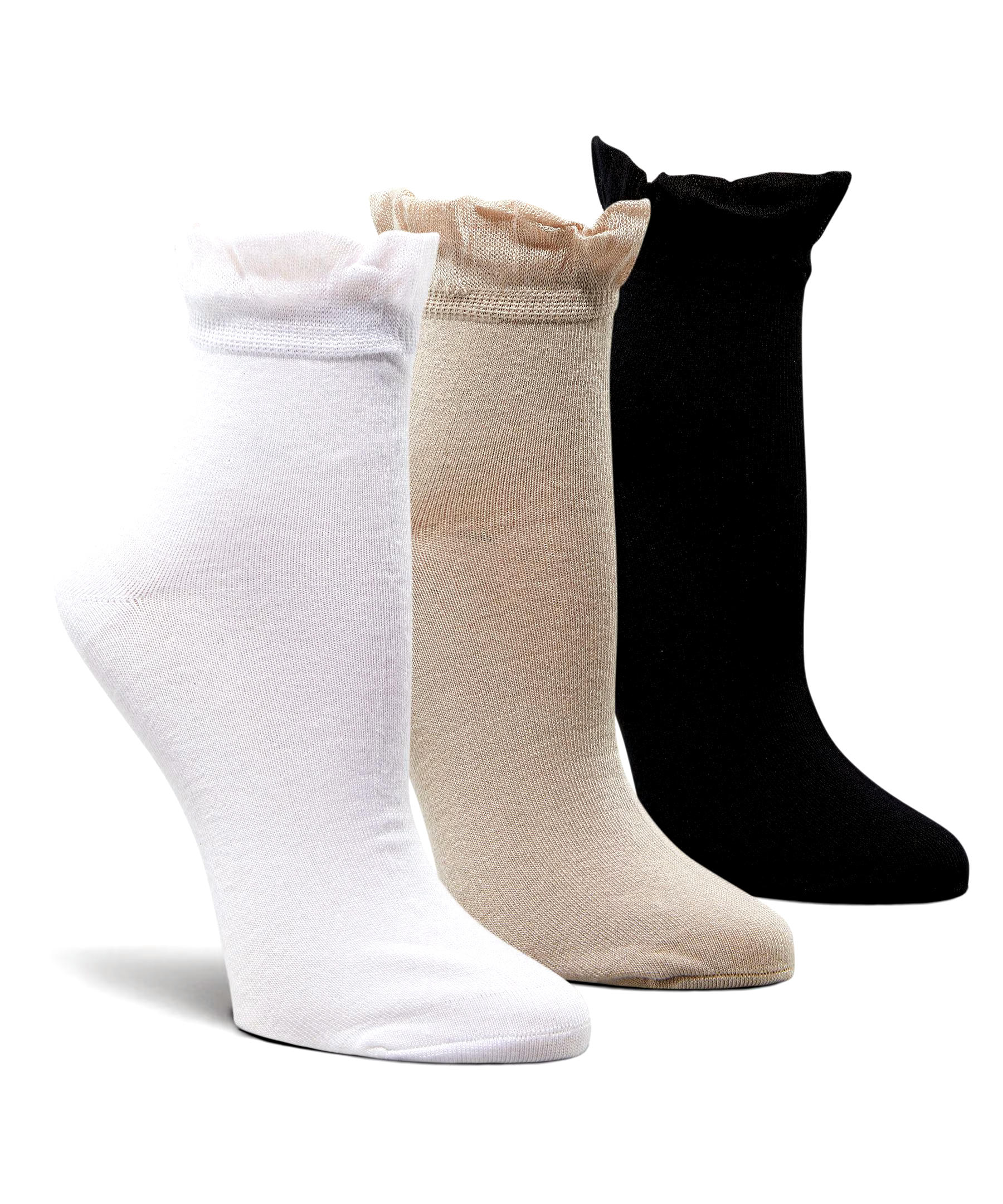 Denver Hayes Women's 3 Pack Bamboo Ruffle Quarter Socks
