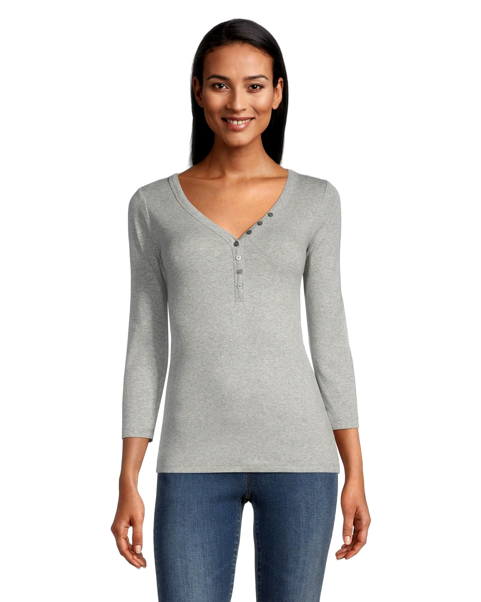 Women's Three-Quarter Sleeve Fitted Henley T Shirt