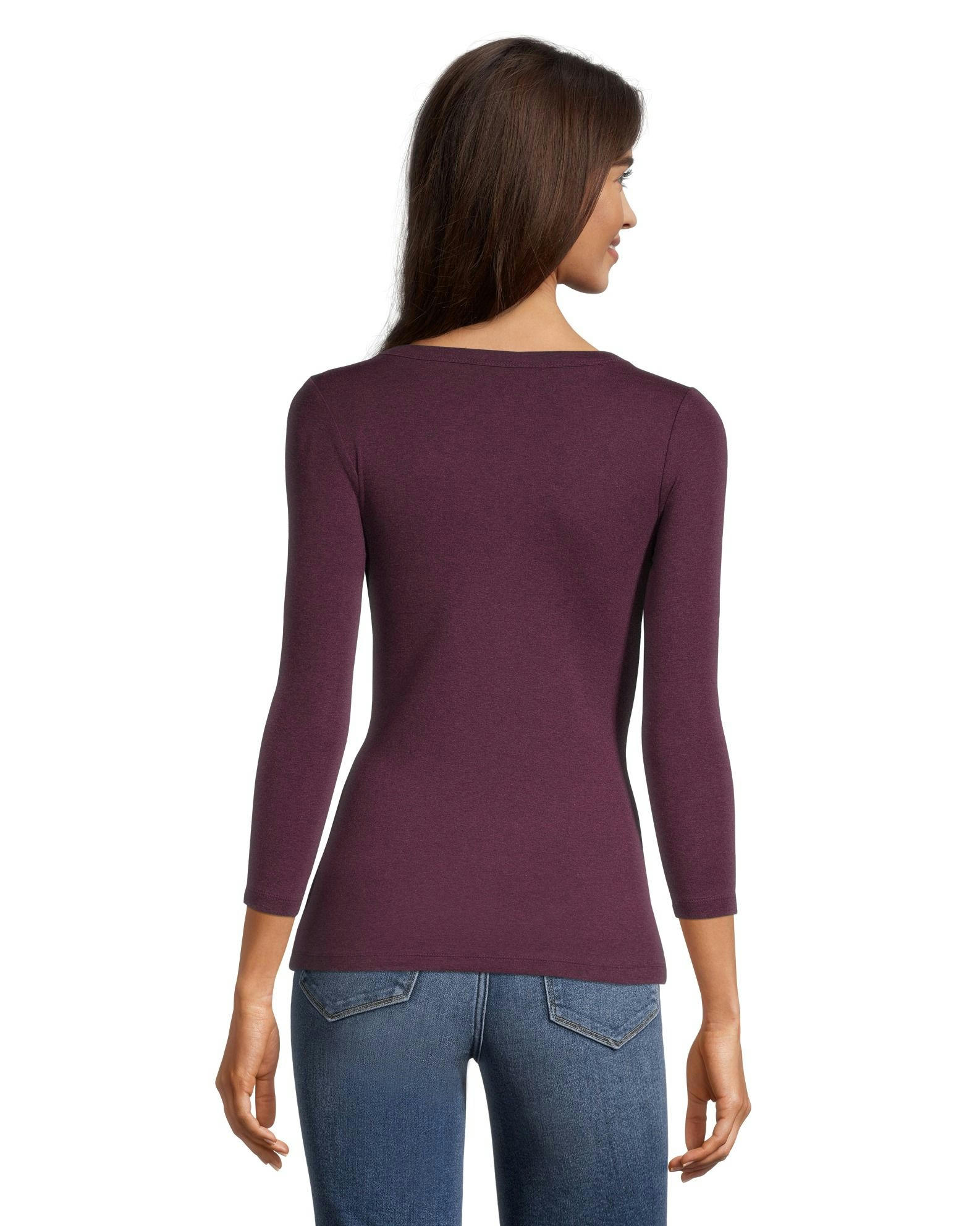 Denver Hayes Women's Three Quarter Sleeve Fitted Henley T Shirt