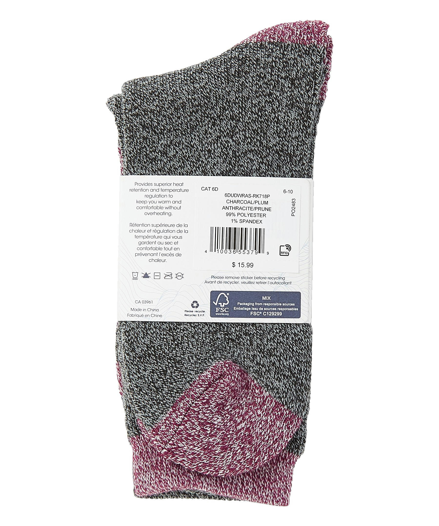 WindRiver Women's T-Max 2 Pack Outdoor Striped Crew Socks