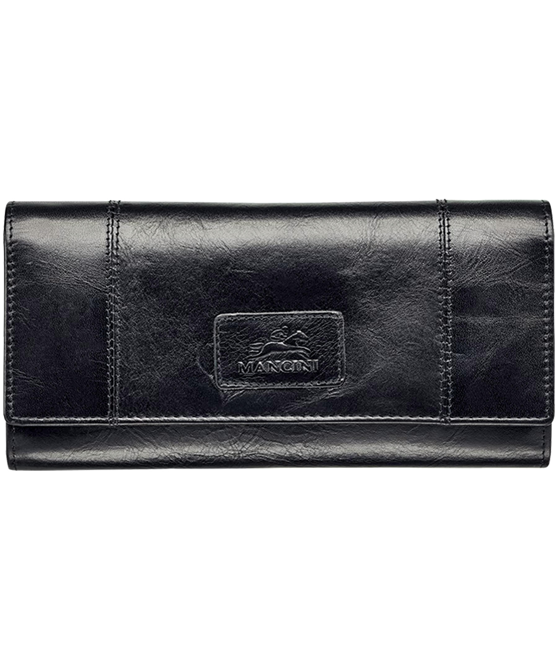 Mancini Leather Goods Women's Casablanca RFID Secure Trifold Wallet Black