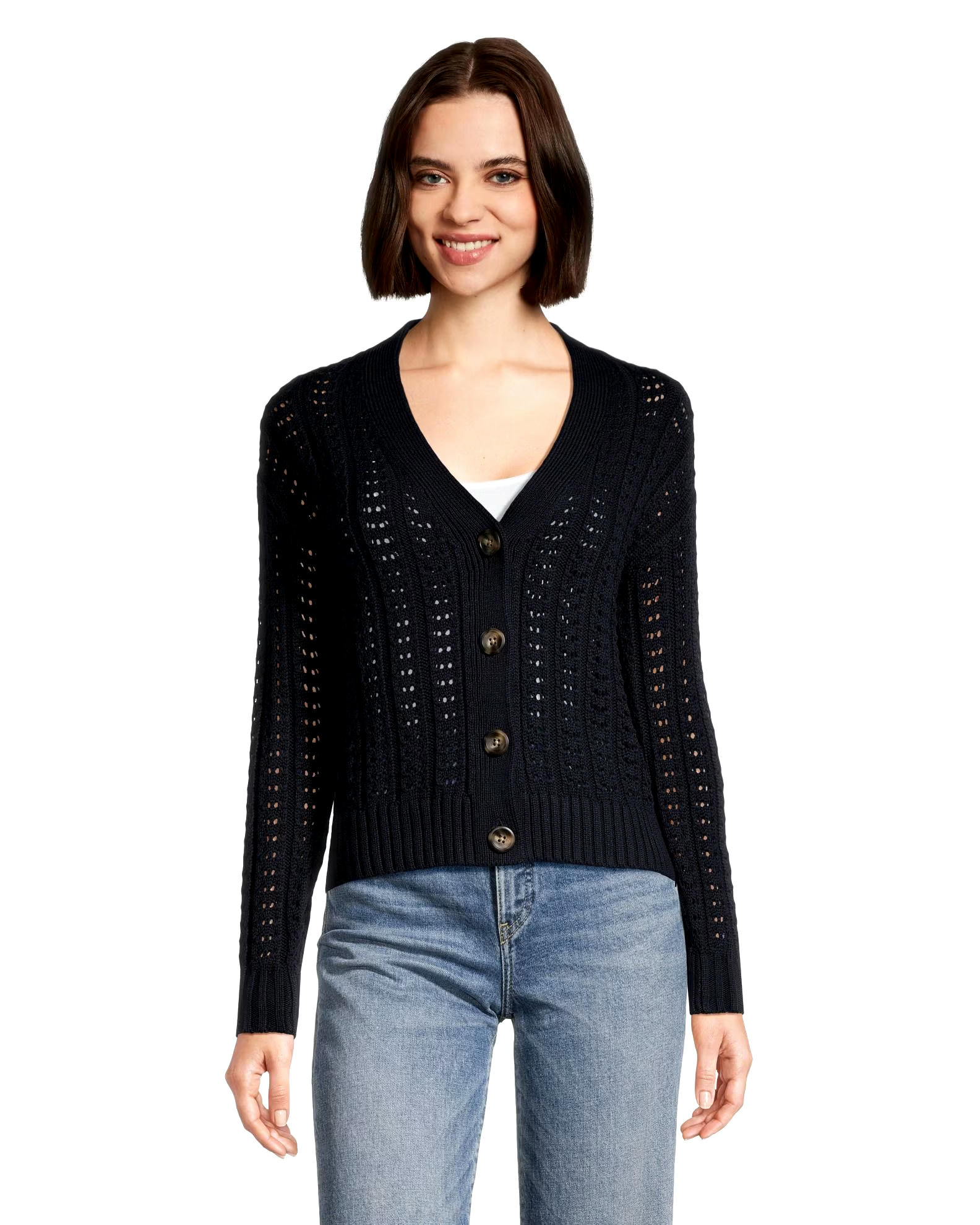 Denver Hayes Women's Semi Fitted Drop Shoulder Button Up Cardigan