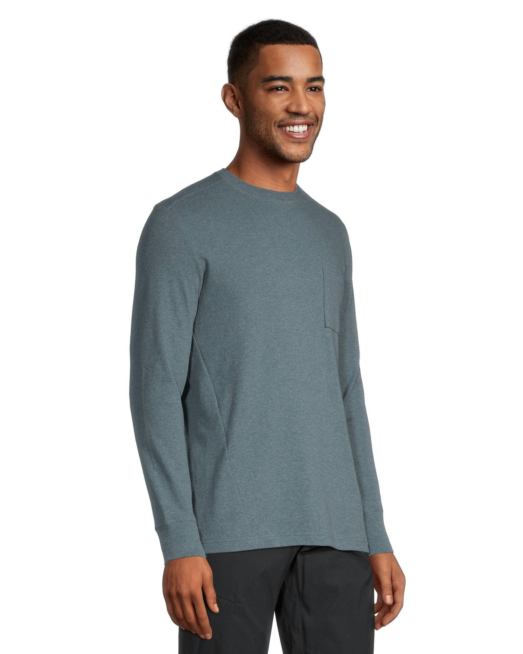 WindRiver Men's Birdseye Long Sleeve Modern Fit Crewneck T Shirt