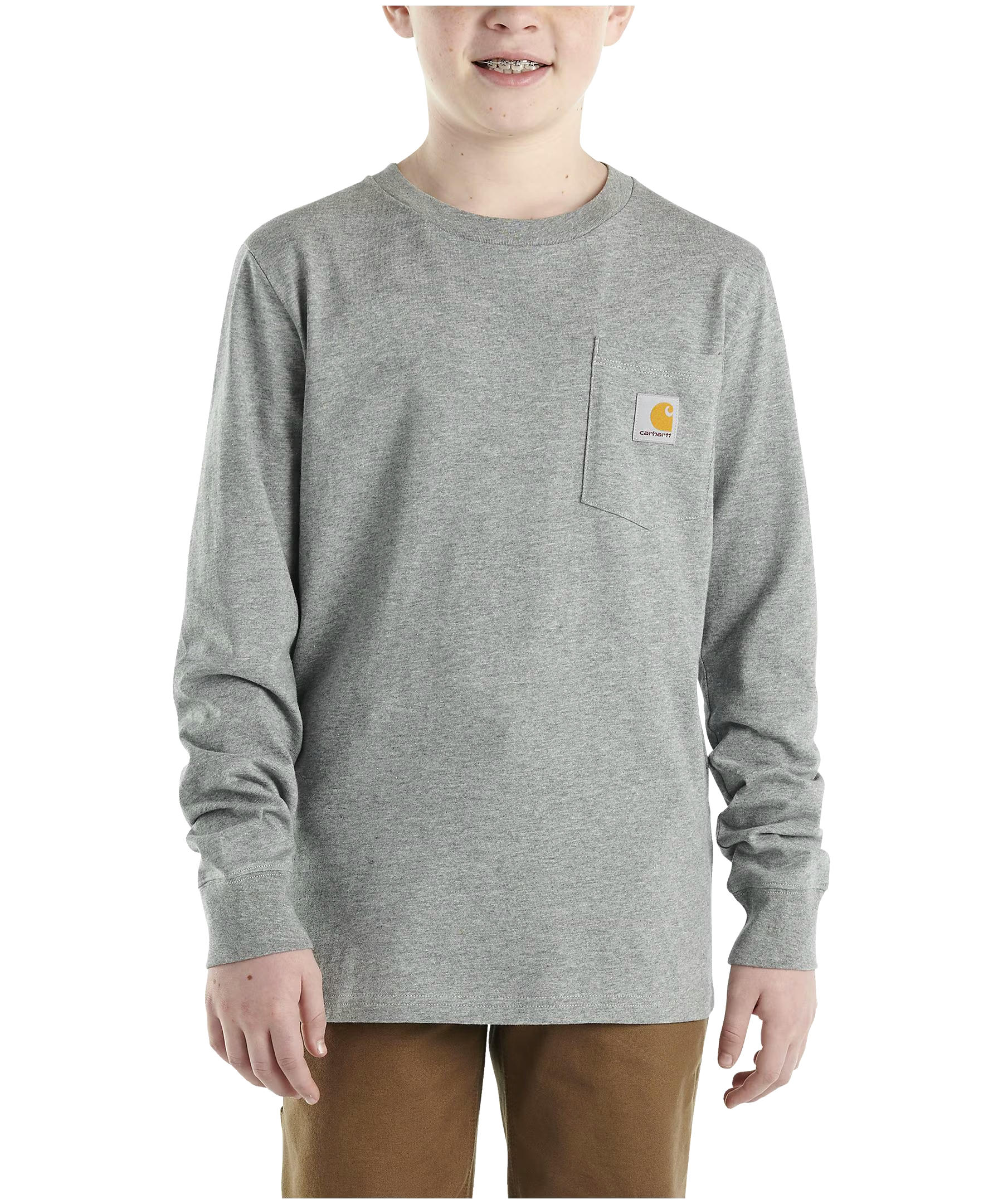 Carhartt Youth Boy's Long Sleeve Logo Pocket Crewneck T Shirt